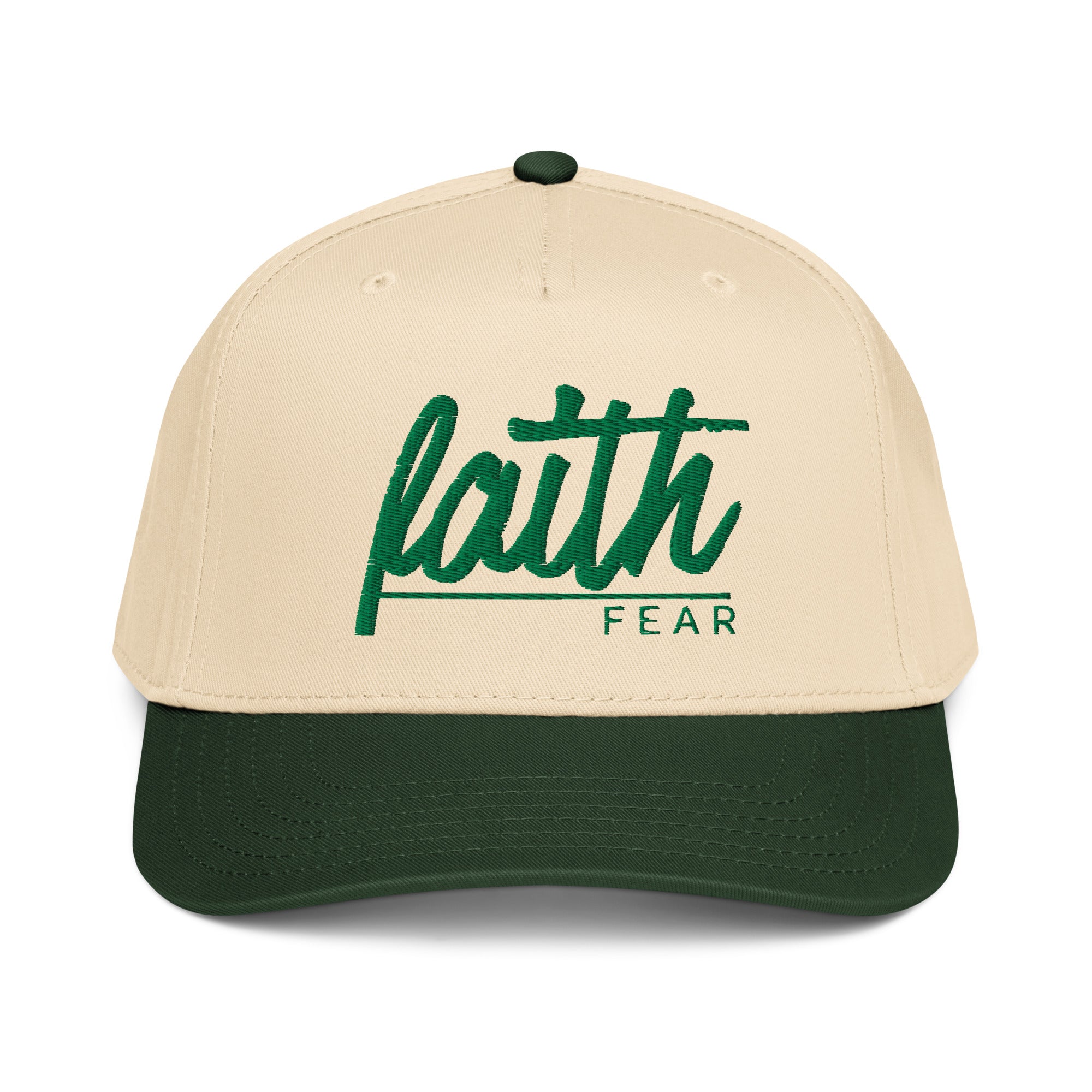 Faith Over Fear 3D Cap | Natural/Dark Green 5-Panel Hat