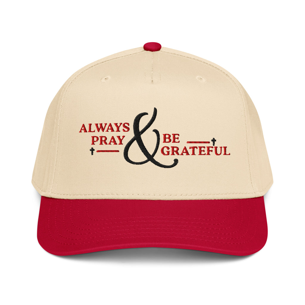 Always Pray & Be Grateful Cap | Natural/Red 5-Panel Hat