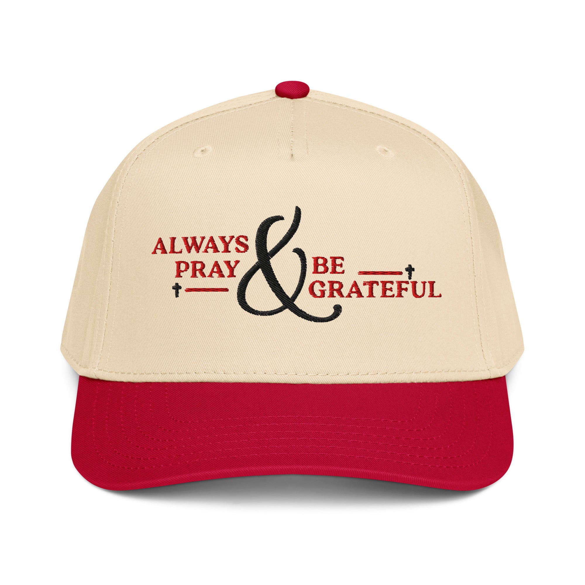 Always Pray & Be Grateful Cap | Natural/Red 5-Panel Hat