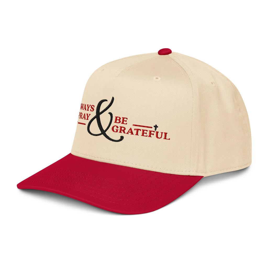 Always Pray & Be Grateful Cap | Natural/Red 5-Panel Hat