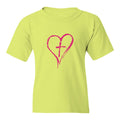 Girls Youth Crew Neck T Shirt with Heart and Cross Front Graphic Print Short Sleeve