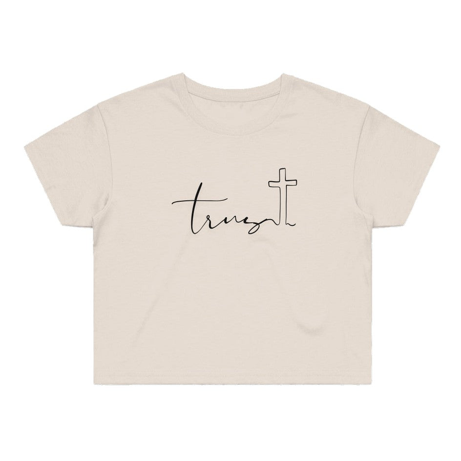 Women Cropped Crew Neck T Shirt with Trust Front Text Print Short Sleeve