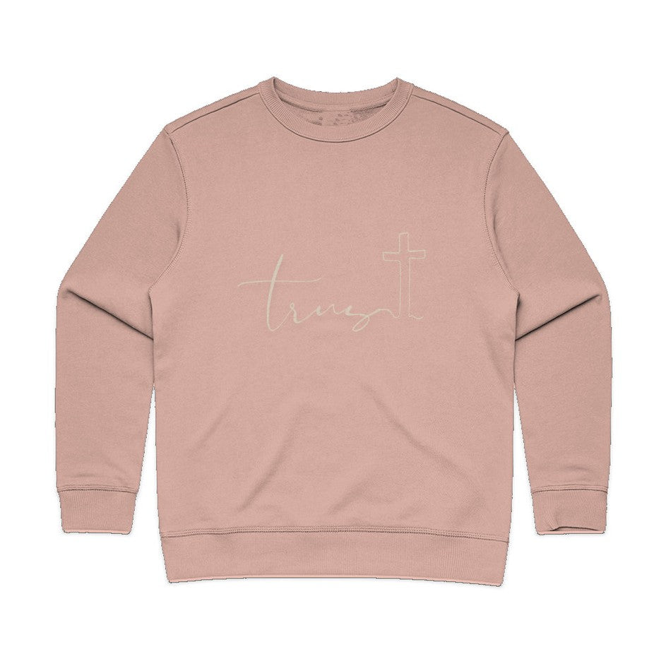 Women Crew neck Sweatshirt with Trust Front Text Print Long Sleeve
