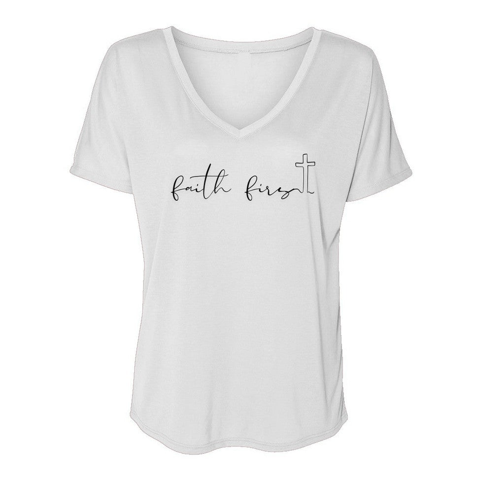 Women V Neck T Shirt with Front Text Print Short Sleeve