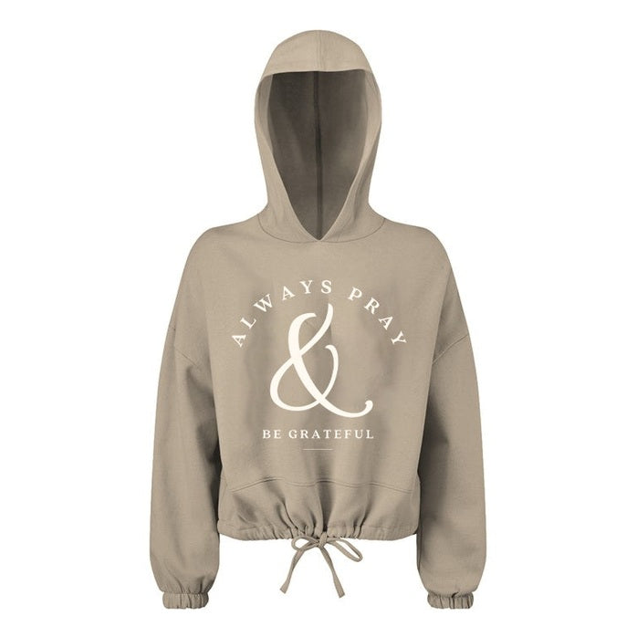 Women Cropped Hoodie with Front Text Print Long Sleeve
