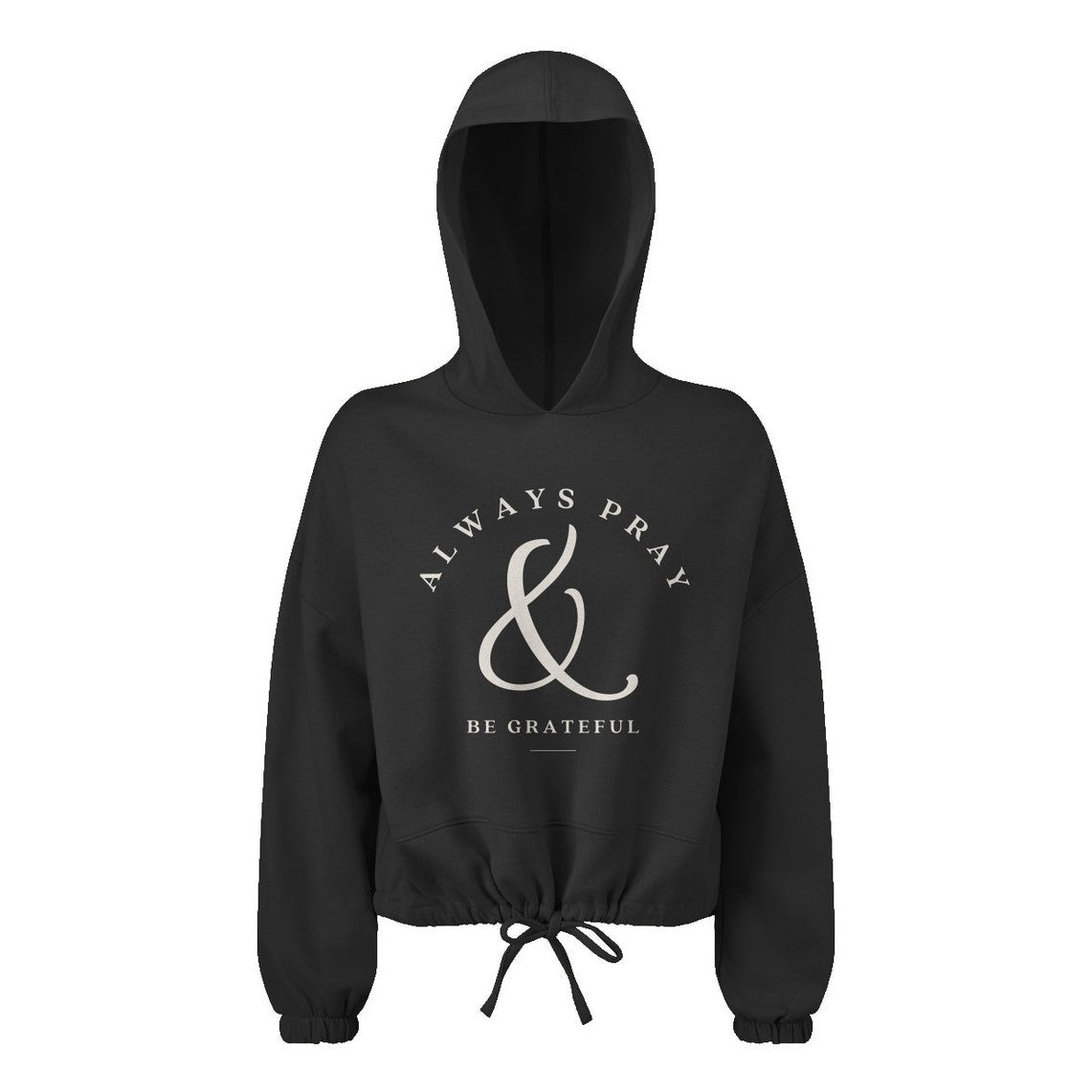 Women Cropped Hoodie with Front Text Print Long Sleeve