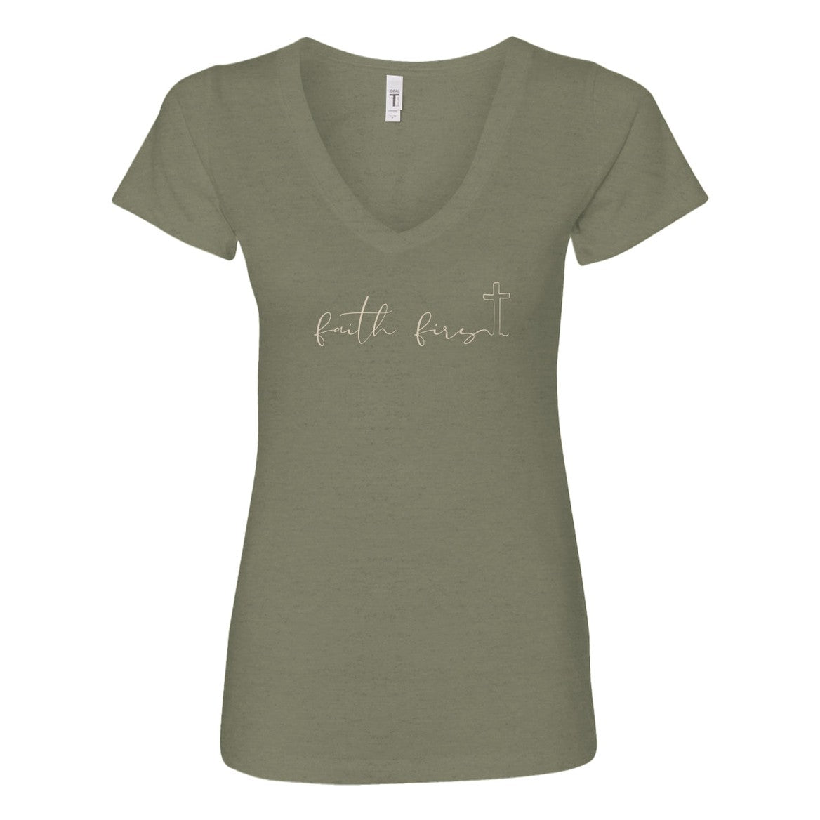 Women's Ideal V-Neck T-Shirt - Faith First Print