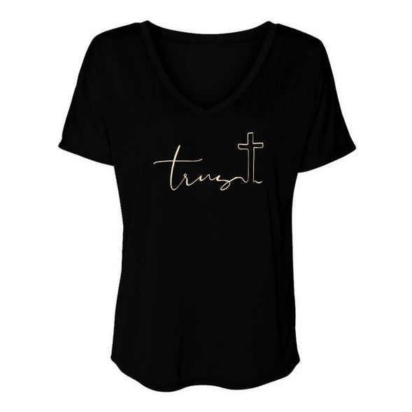 Women's Slouchy V-Neck T-Shirt - Trust Print
