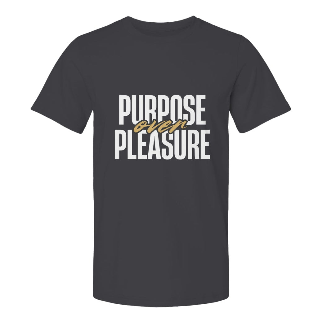 Men’s Crew Neck Short Sleeve T-Shirt with Purpose Over Pleasure Front Text Print