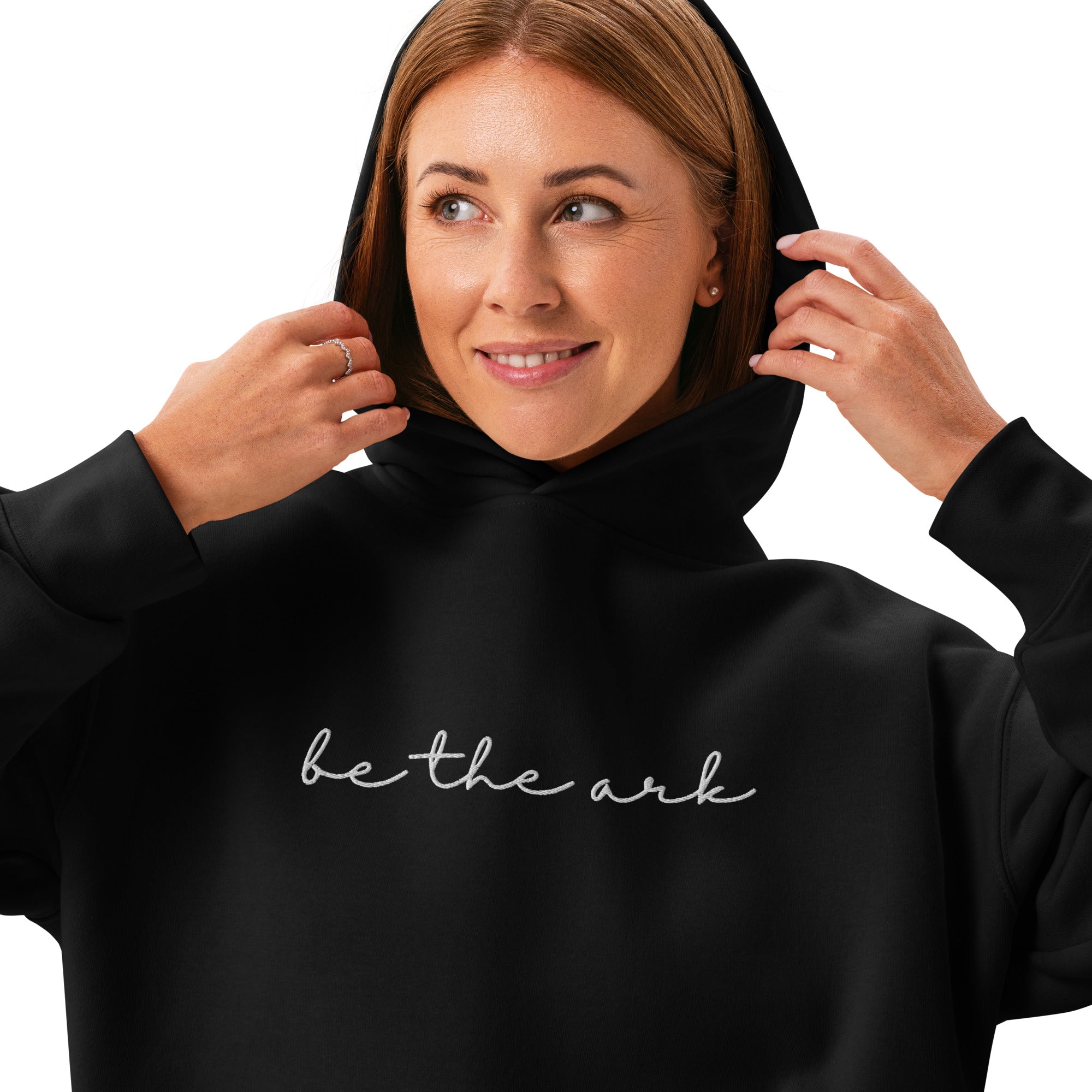 Women's Relaxed Pullover Hoodie - Be The Ark Front Embroidery & Heart Cross Wrist - Various Colors Christian Faith Sweatshirt