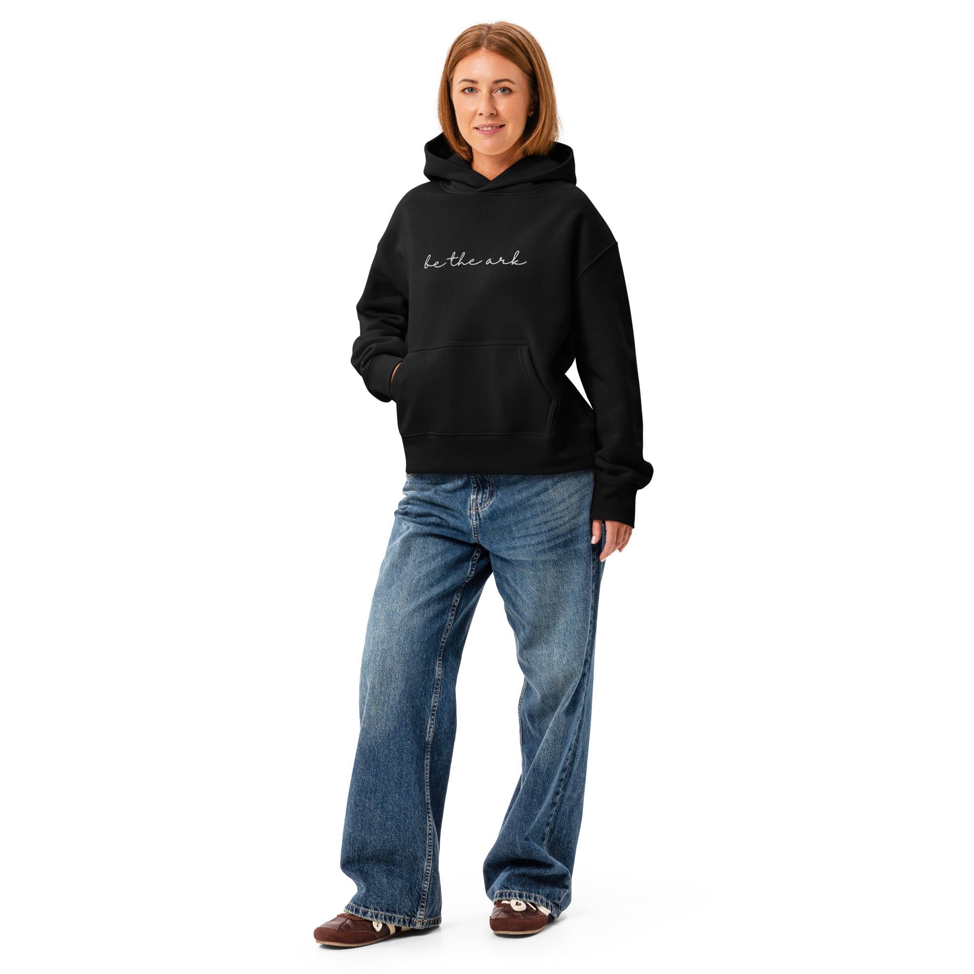 Women's Relaxed Pullover Hoodie - Be The Ark Front Embroidery & Heart Cross Wrist - Various Colors Christian Faith Sweatshirt