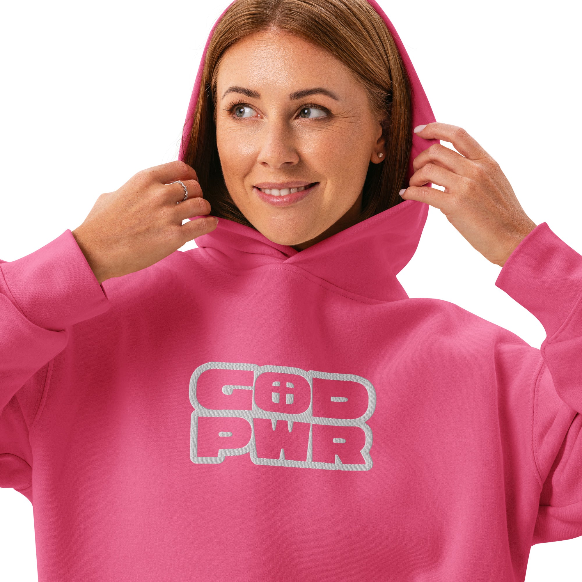 Women's Relaxed Pullover Hoodie - God PWR Embroidery - Various Colors Christian Faith Sweatshirt