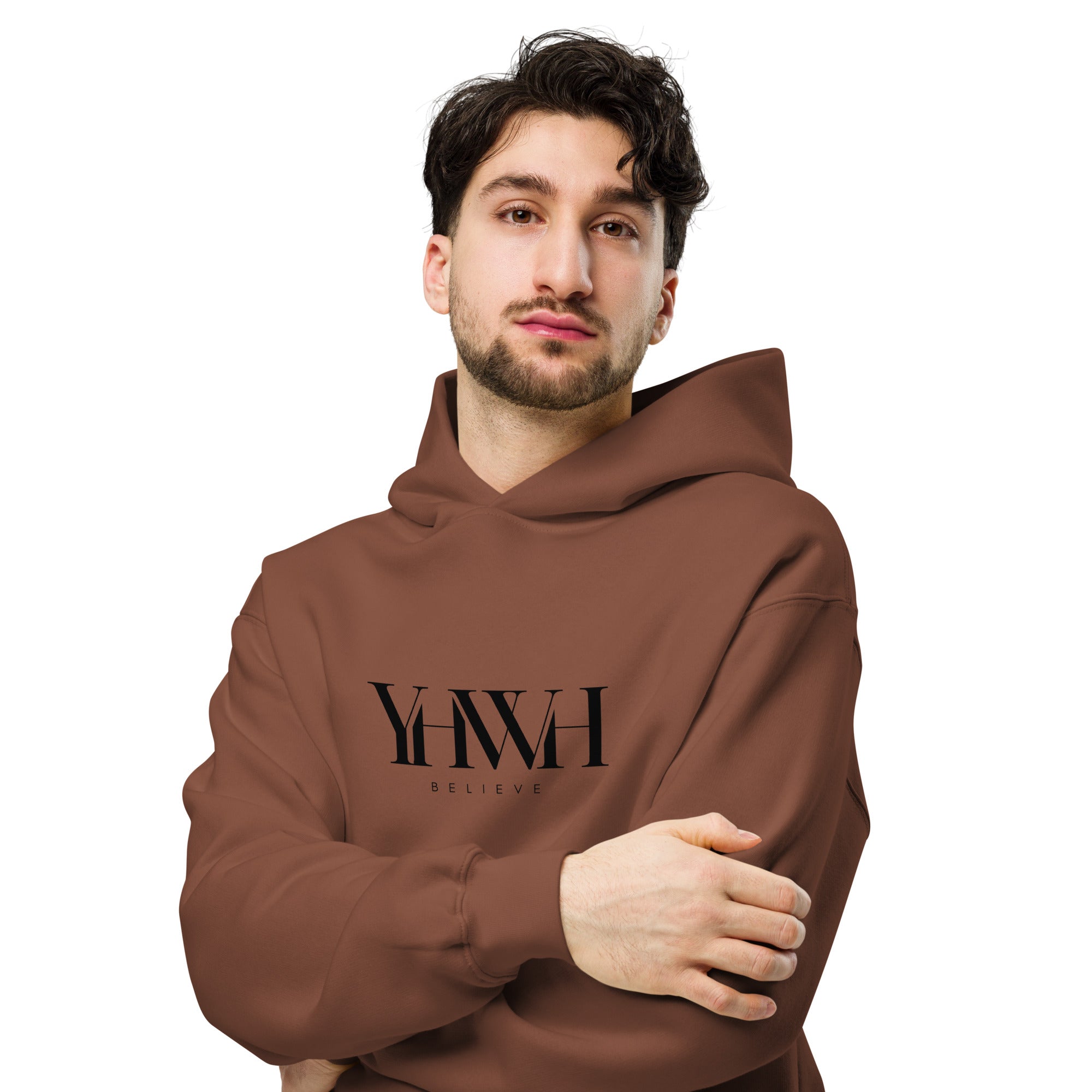 Men's Oversized Pullover Hoodie - YHWH Believe Print - Various Colors Christian Faith Sweatshirt