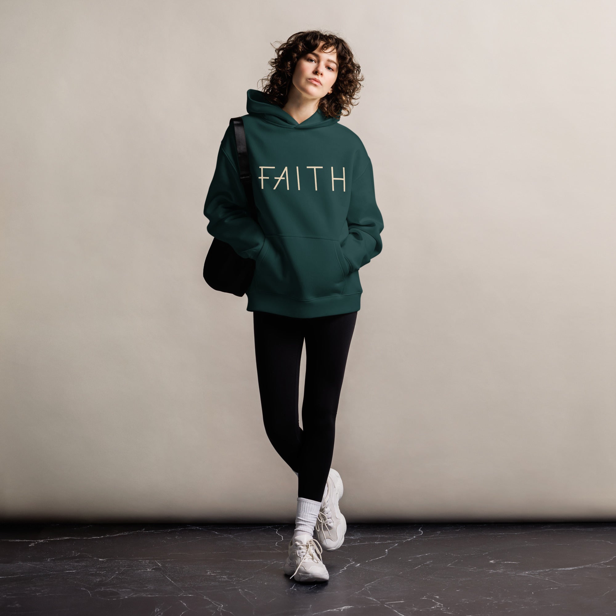Women's Oversized Pullover Hoodie - Faith Front & Moves Mountains Matthew 17:20 Back Graphic - Various Colors Christian Faith Sweatshirt