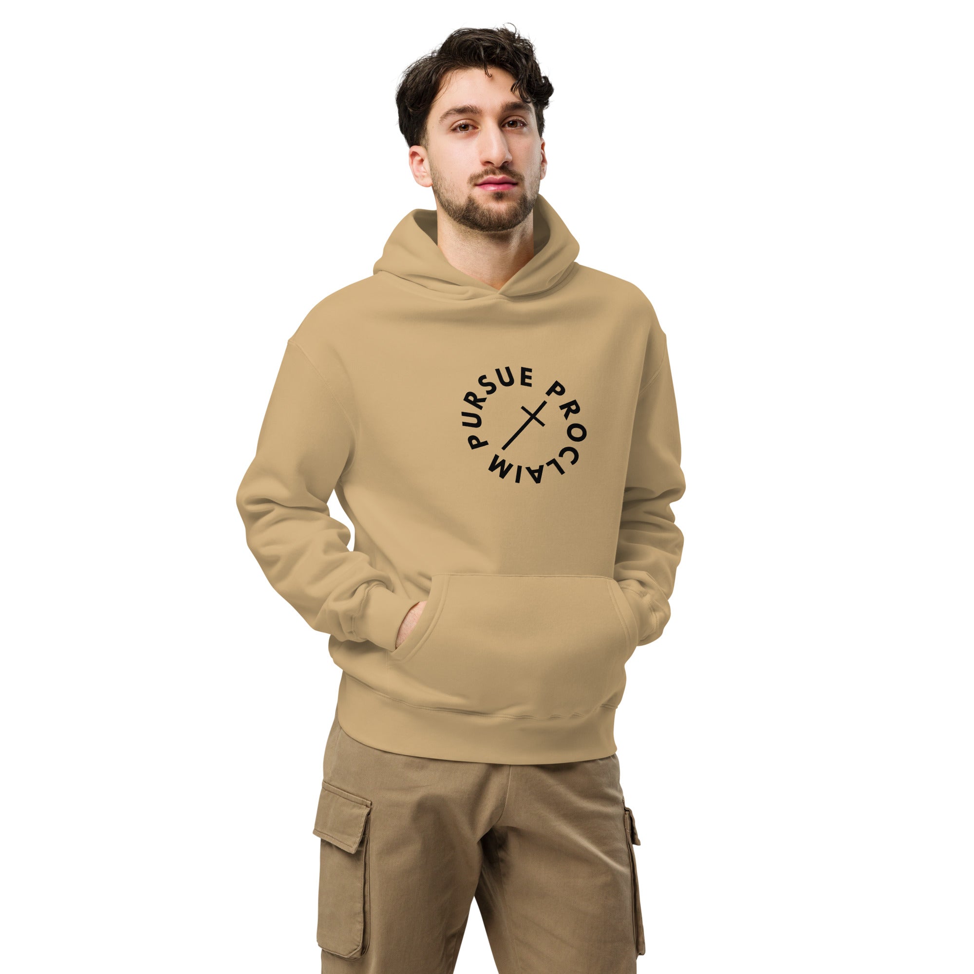 Men's Oversized Pullover Hoodie - Pursue and Proclaim Print - Various Colors Christian Faith Sweatshirt