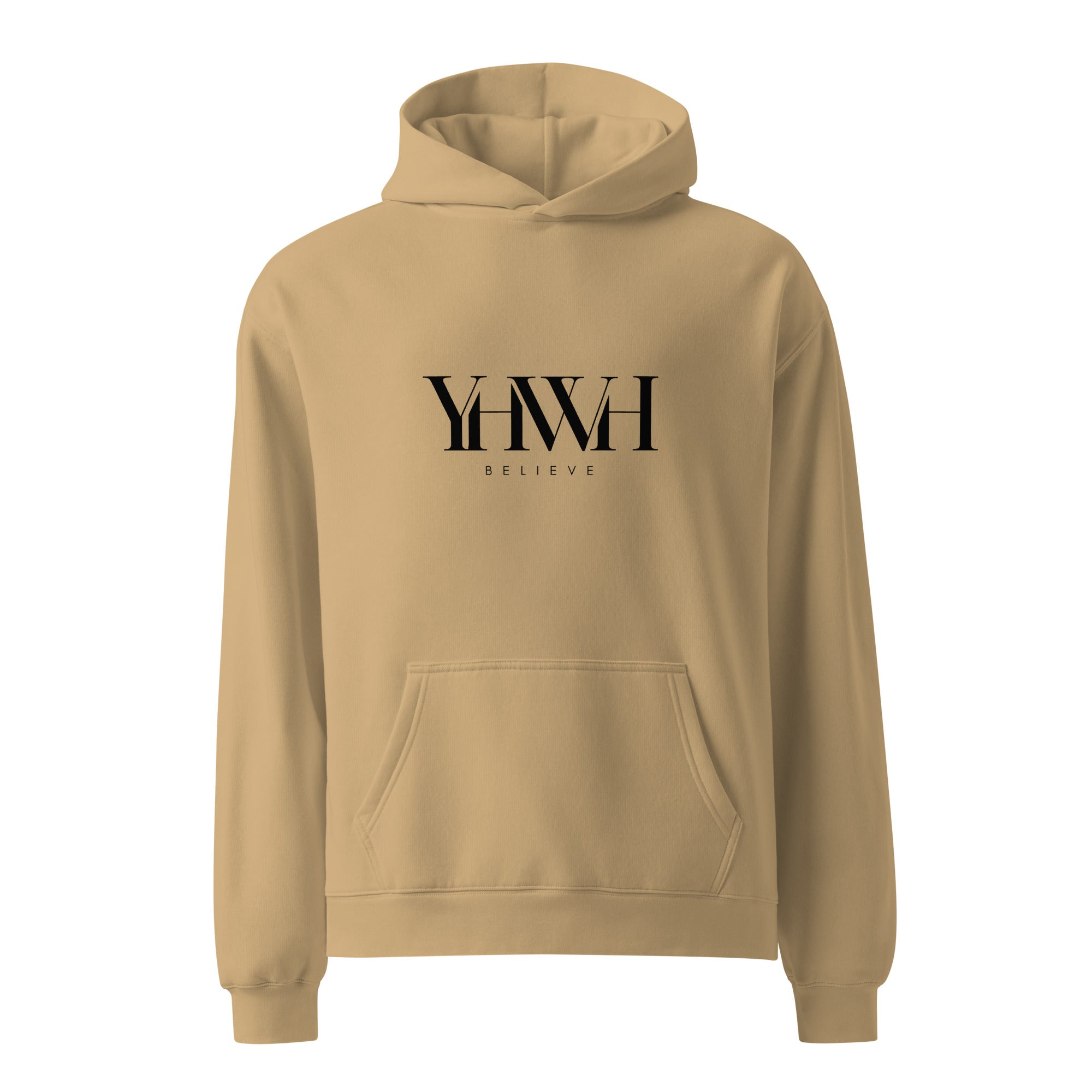 Men's Oversized Pullover Hoodie - YHWH Believe Print - Various Colors Christian Faith Sweatshirt