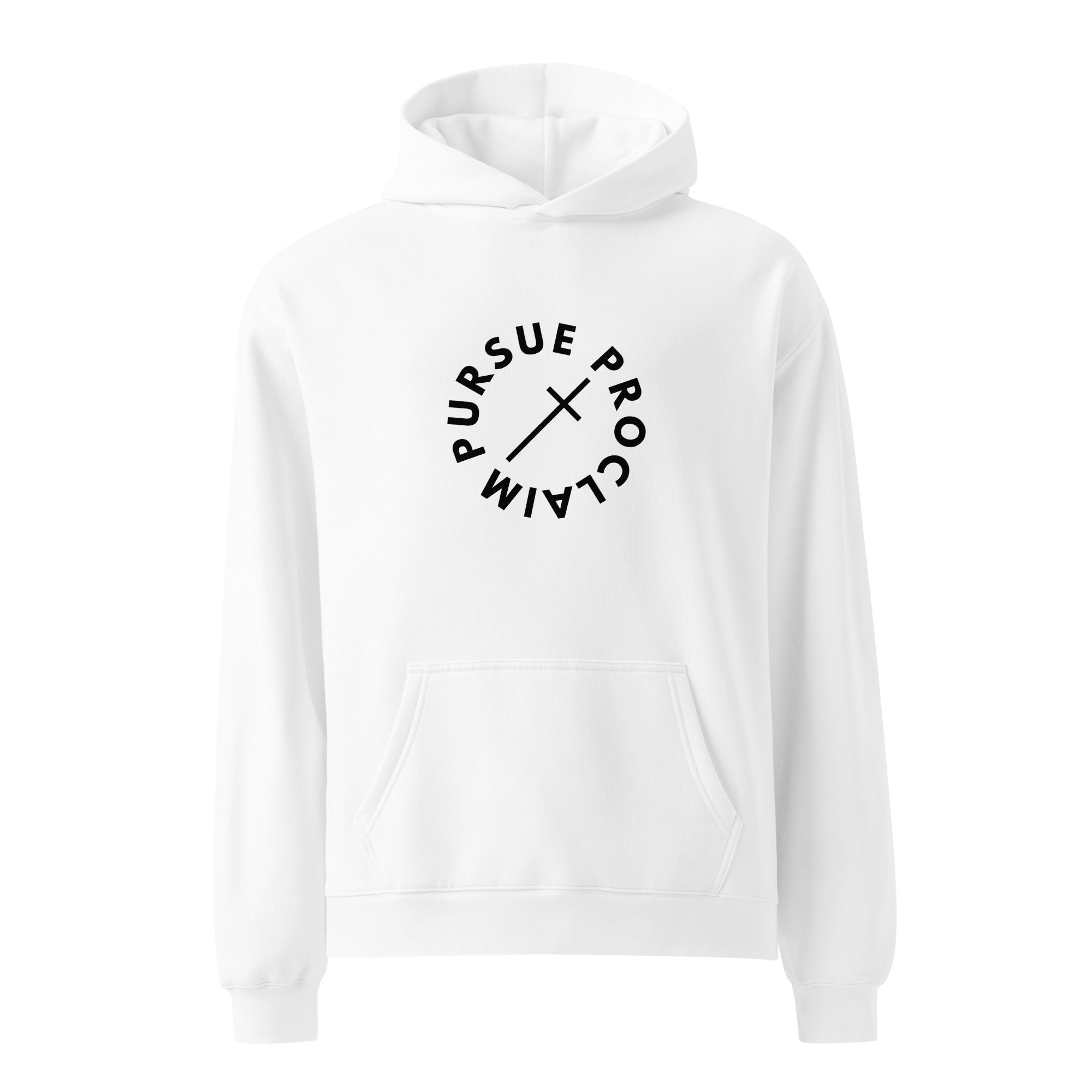 Men's Oversized Pullover Hoodie - Pursue and Proclaim Print - Various Colors Christian Faith Sweatshirt
