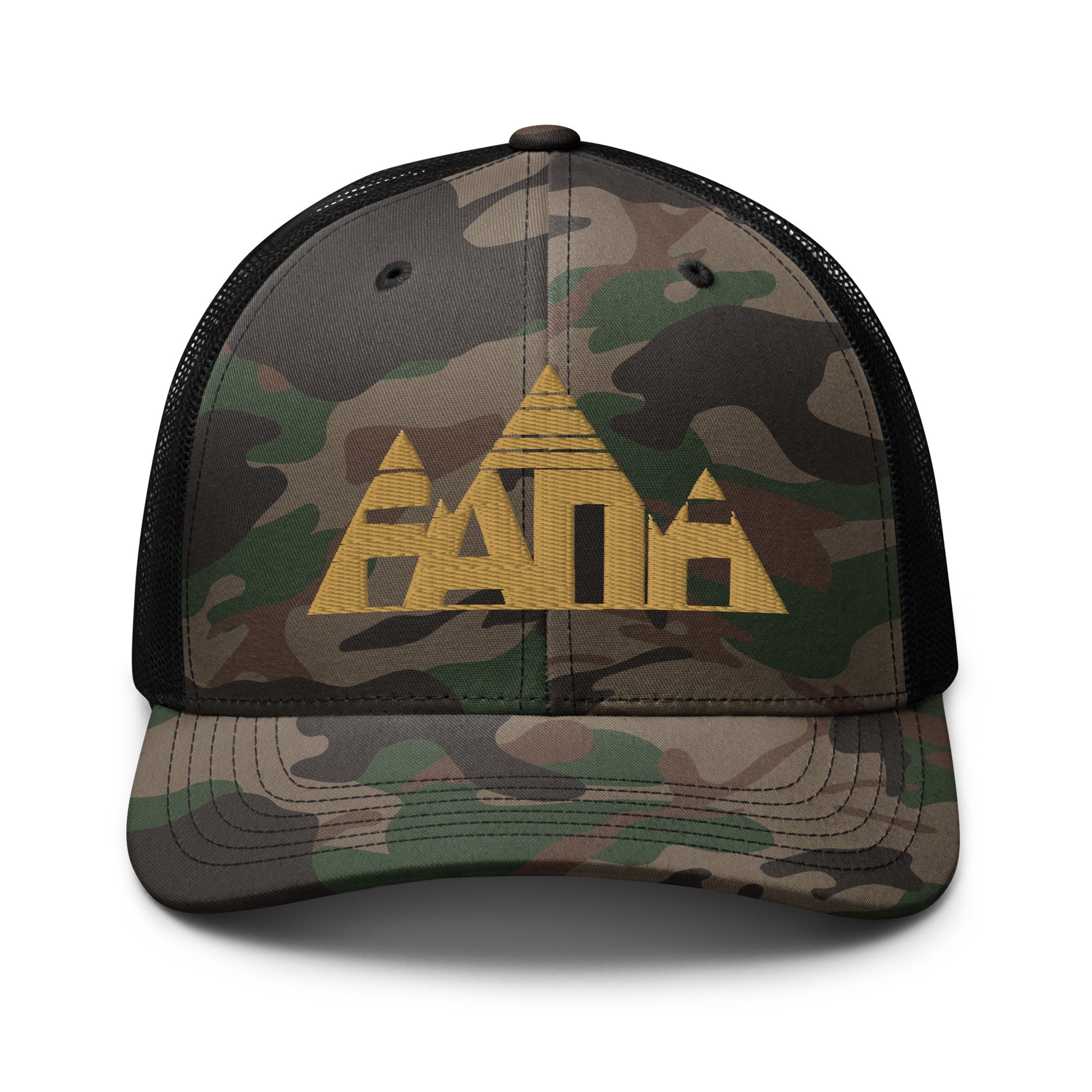 Faith Mountain Camo Trucker | Flat Embroidered Otto Cap