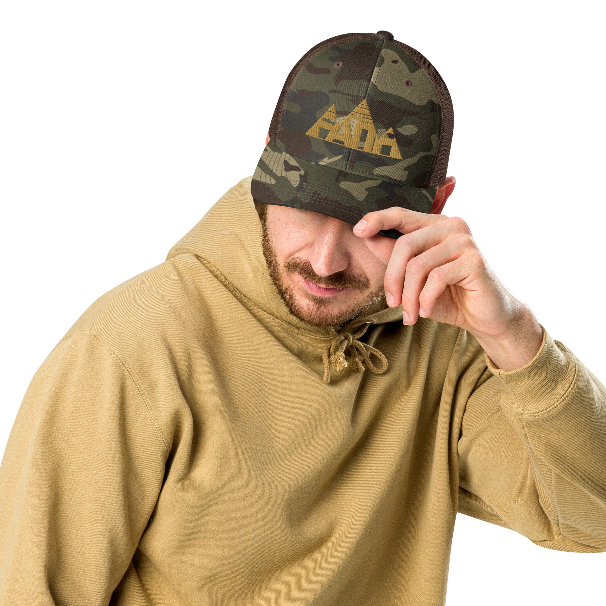 Faith Mountain Camo Trucker | Flat Embroidered Otto Cap