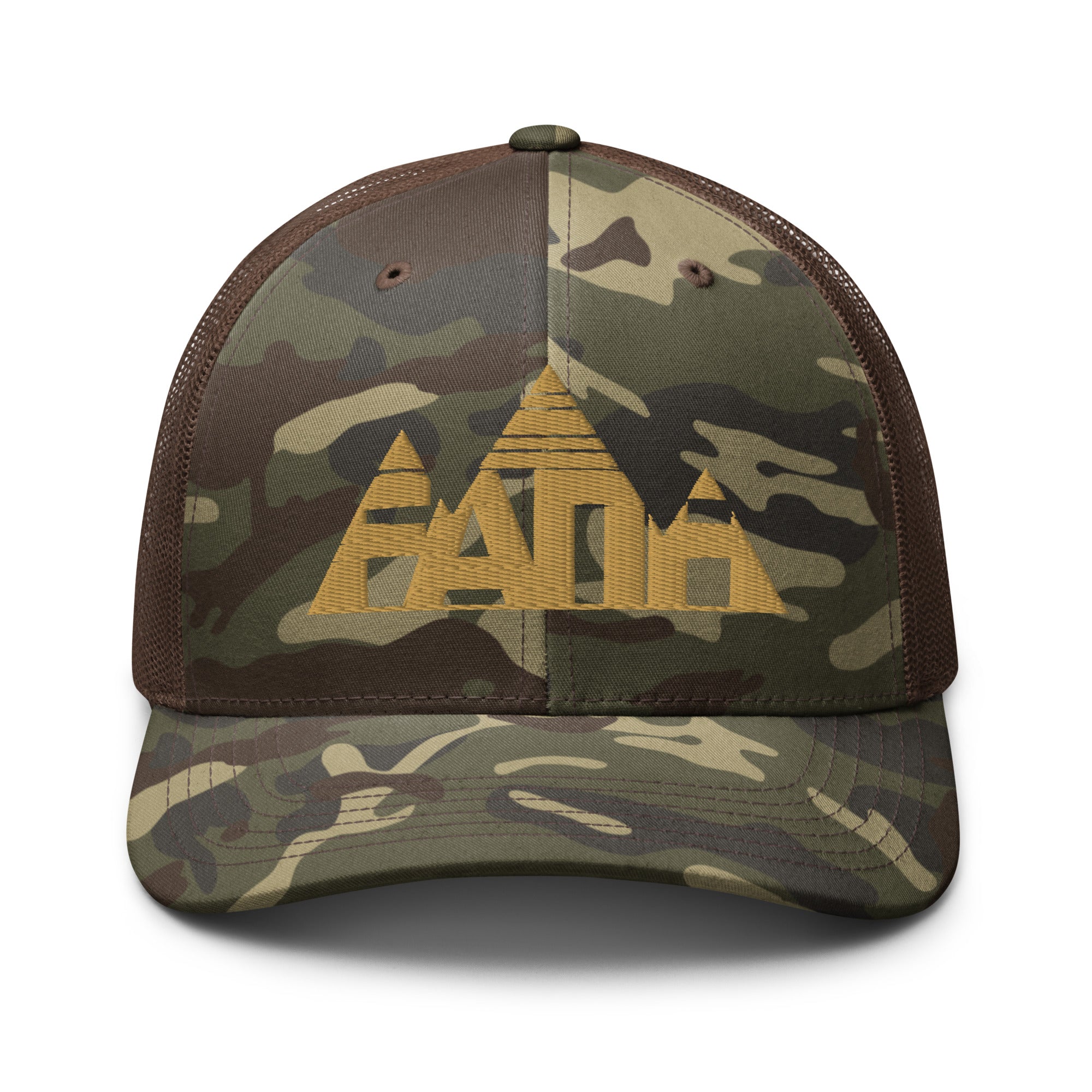 Faith Mountain Camo Trucker | Flat Embroidered Otto Cap