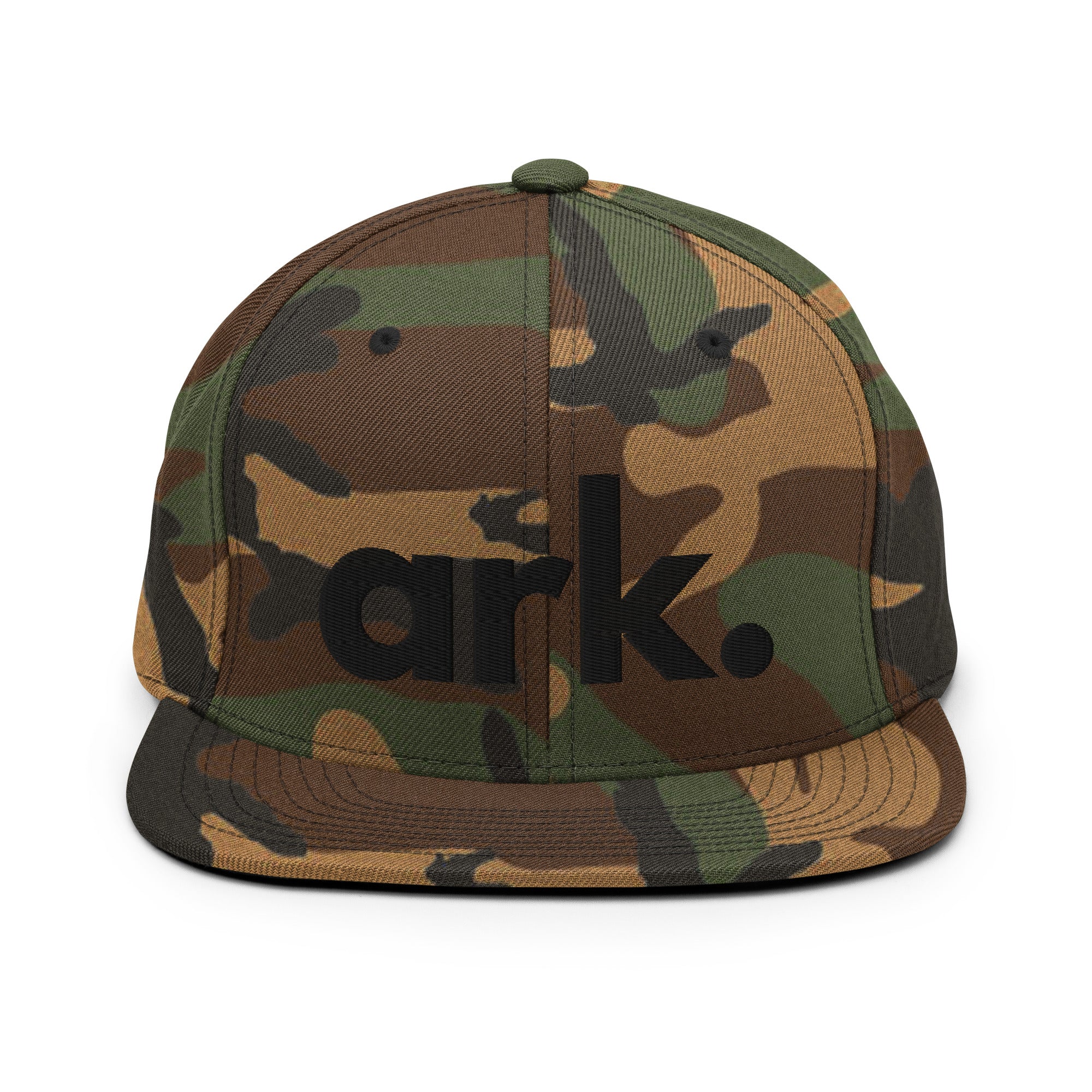 Ark Brand Logo 3D Snapback | Green Camo Flat Bill Hat