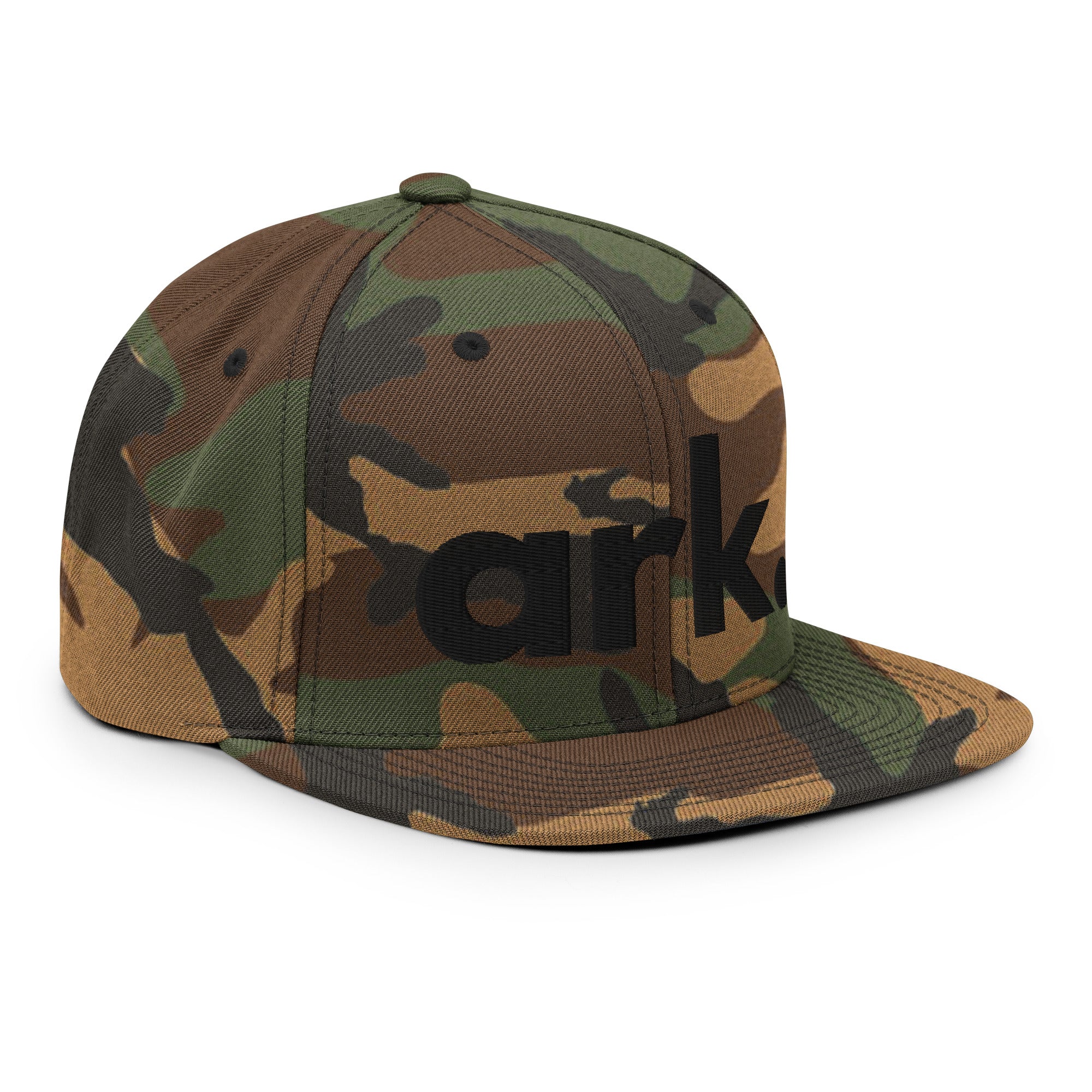 Ark Brand Logo 3D Snapback | Green Camo Flat Bill Hat