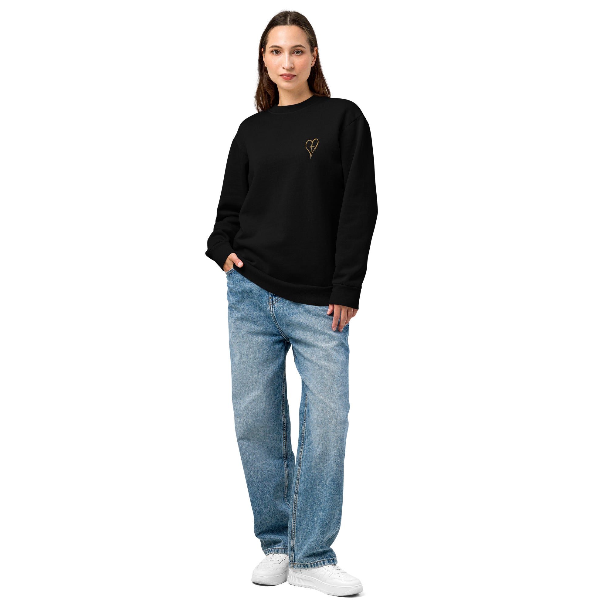 Heart & Cross Oversized Heavyweight Crewneck | Embroidered Christian Streetwear