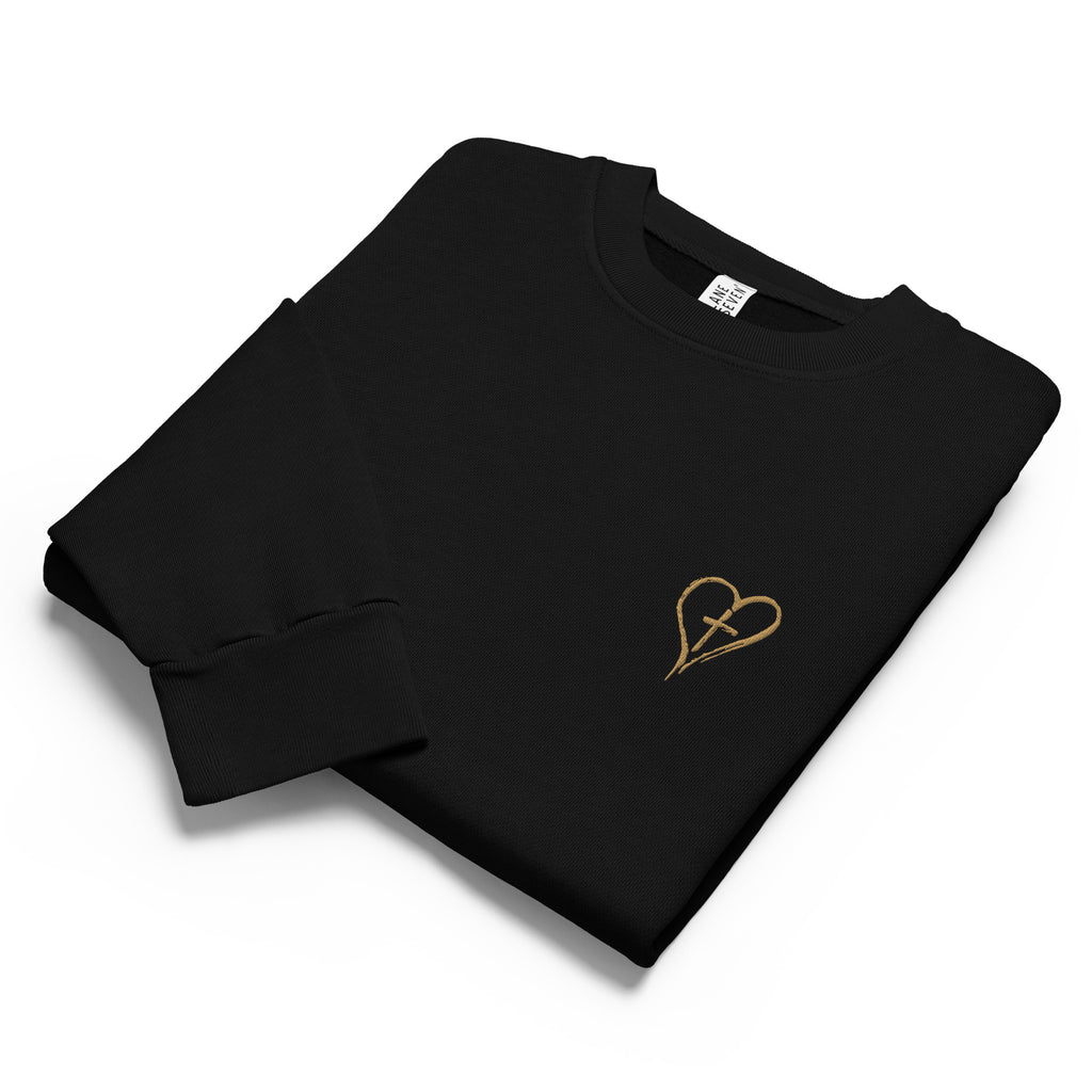 Heart & Cross Oversized Heavyweight Crewneck | Embroidered Christian Streetwear