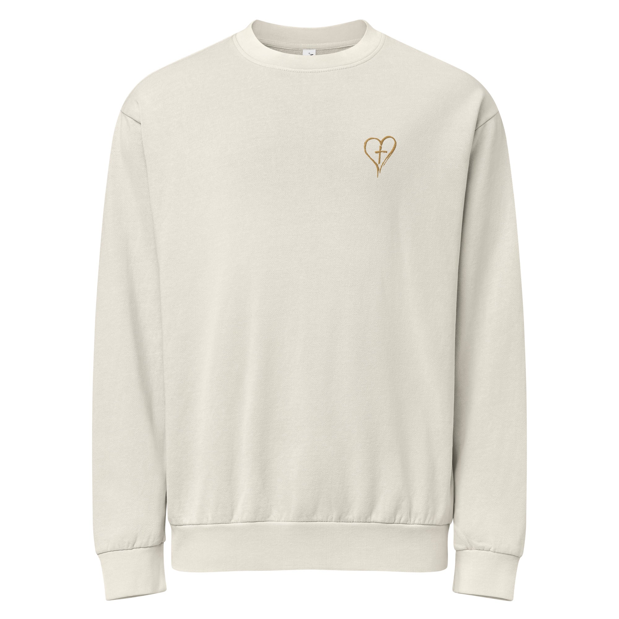 Heart & Cross Oversized Heavyweight Crewneck | Embroidered Christian Streetwear