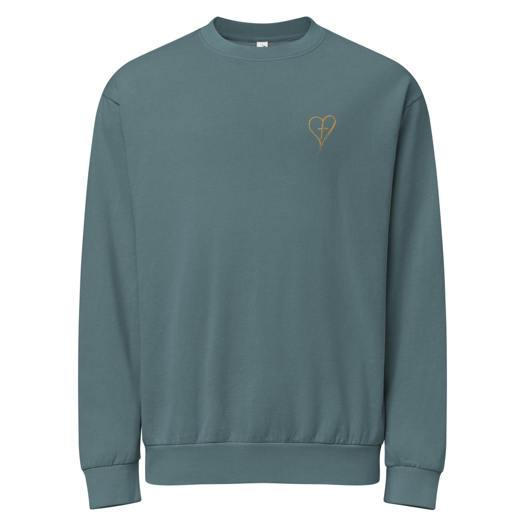 Heart & Cross Oversized Heavyweight Crewneck | Embroidered Christian Streetwear