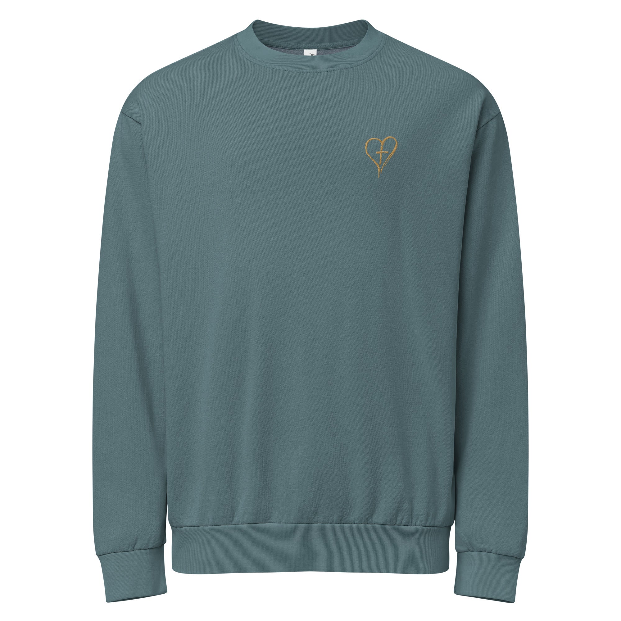 Heart & Cross Oversized Heavyweight Crewneck | Embroidered Christian Streetwear