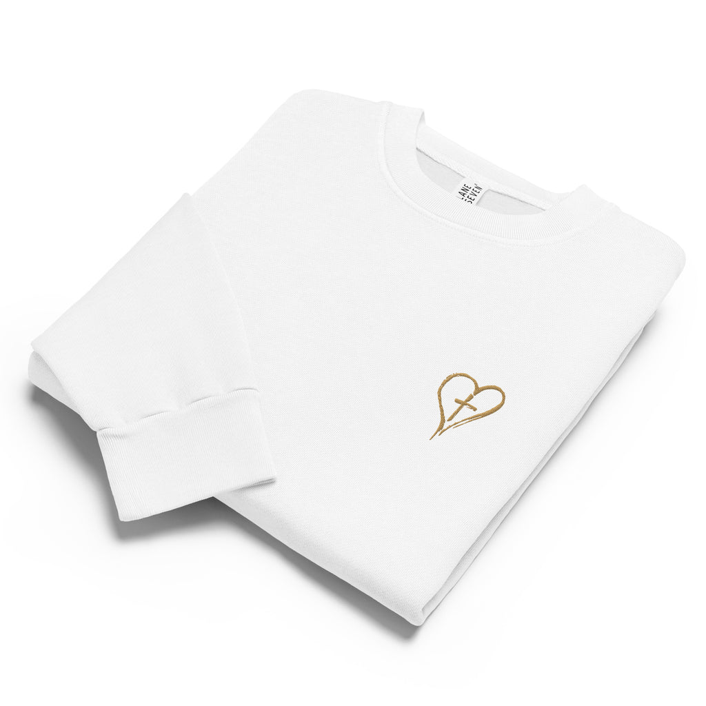 Heart & Cross Oversized Heavyweight Crewneck | Embroidered Christian Streetwear