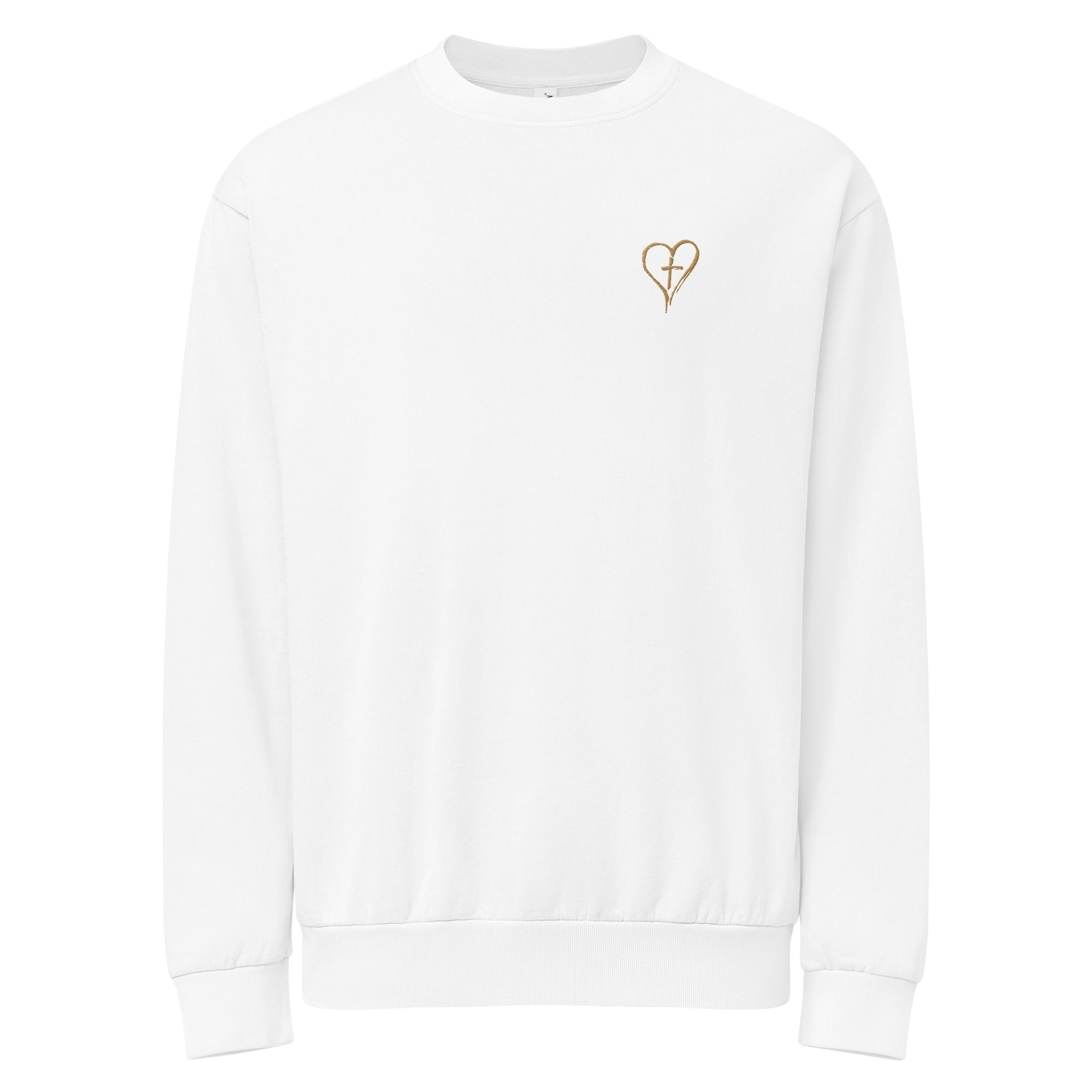Heart & Cross Oversized Heavyweight Crewneck | Embroidered Christian Streetwear