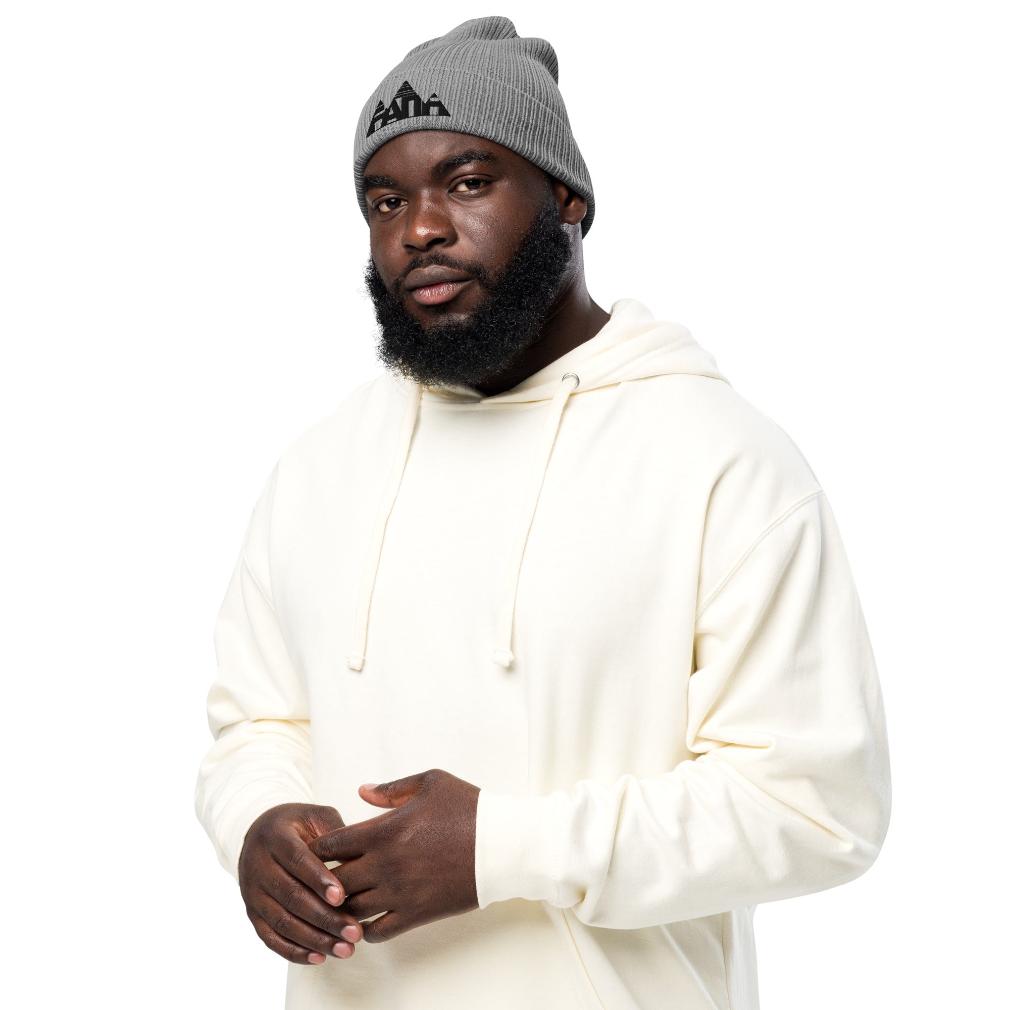 Organic Ribbed Beanie - Faith Mountain Logo Embroidery - Grey Christian Toque