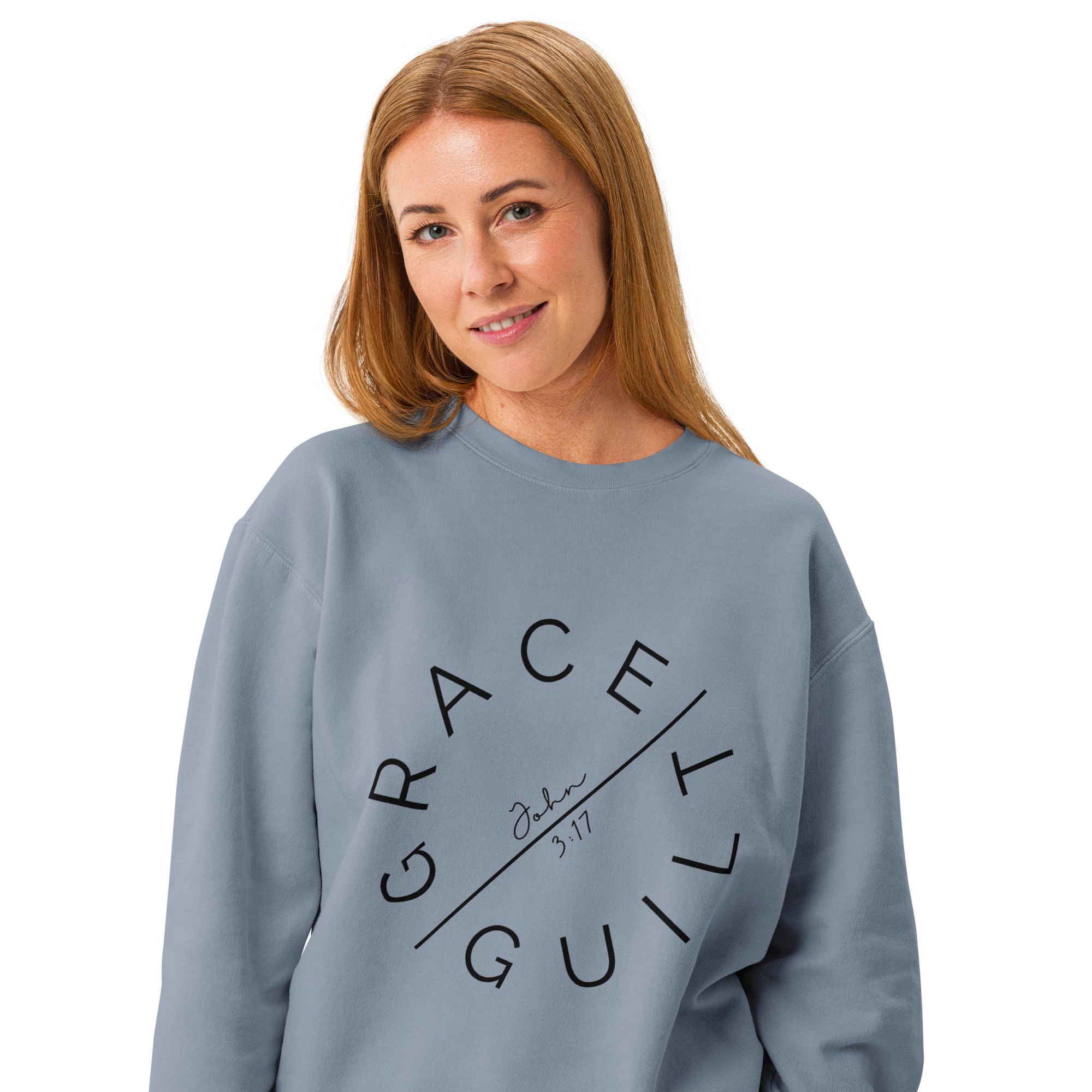 Grace Over Guilt Garment-Dyed Sweatshirt | John 3:17 Vintage Crew