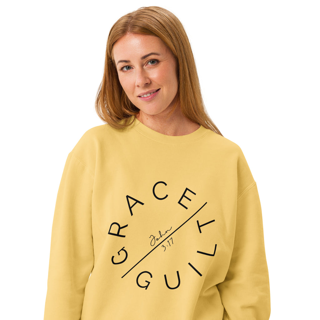 Grace Over Guilt Garment-Dyed Sweatshirt | John 3:17 Vintage Crew