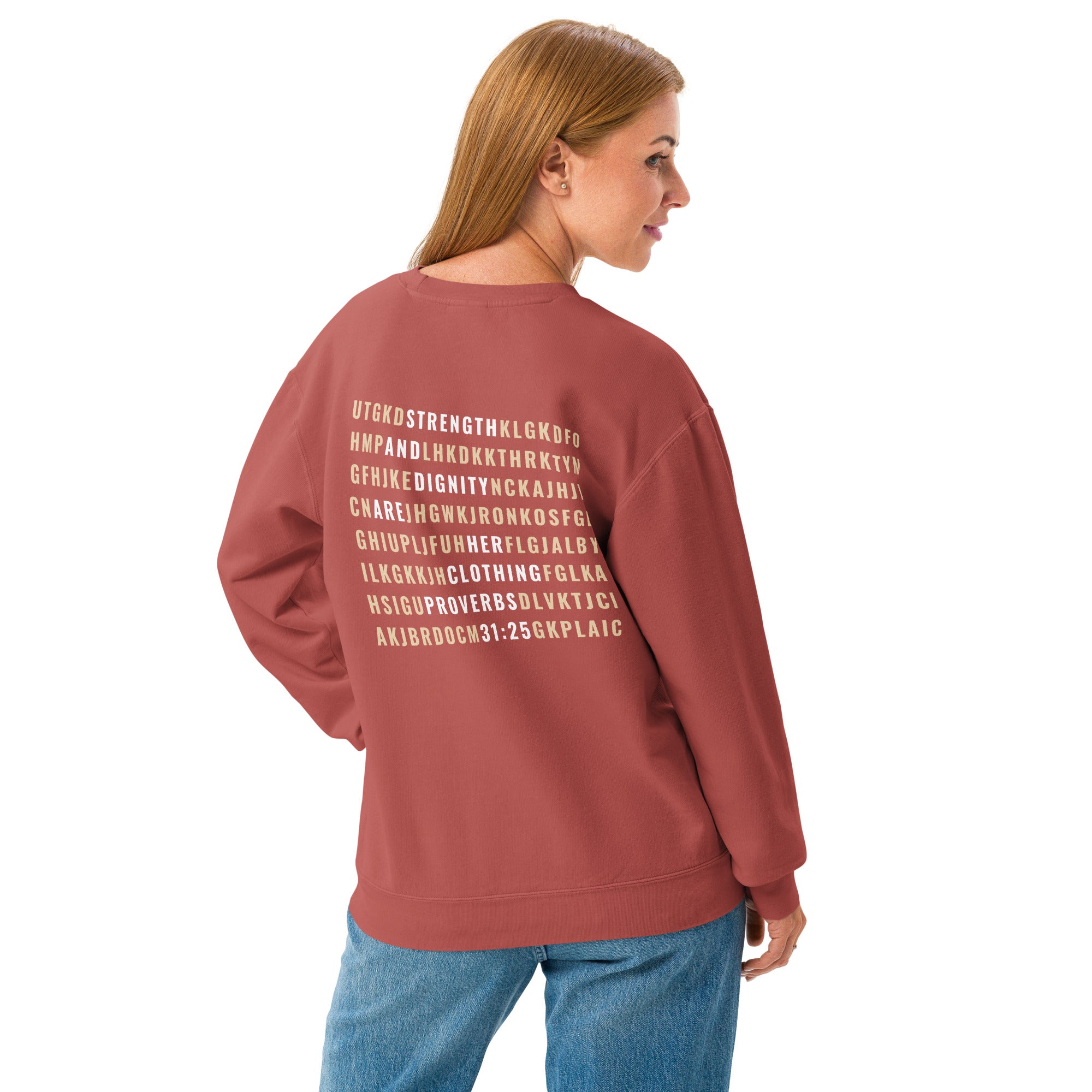 Faith & Proverbs 31:25 Garment-Dyed Sweatshirt | Front & Back Print