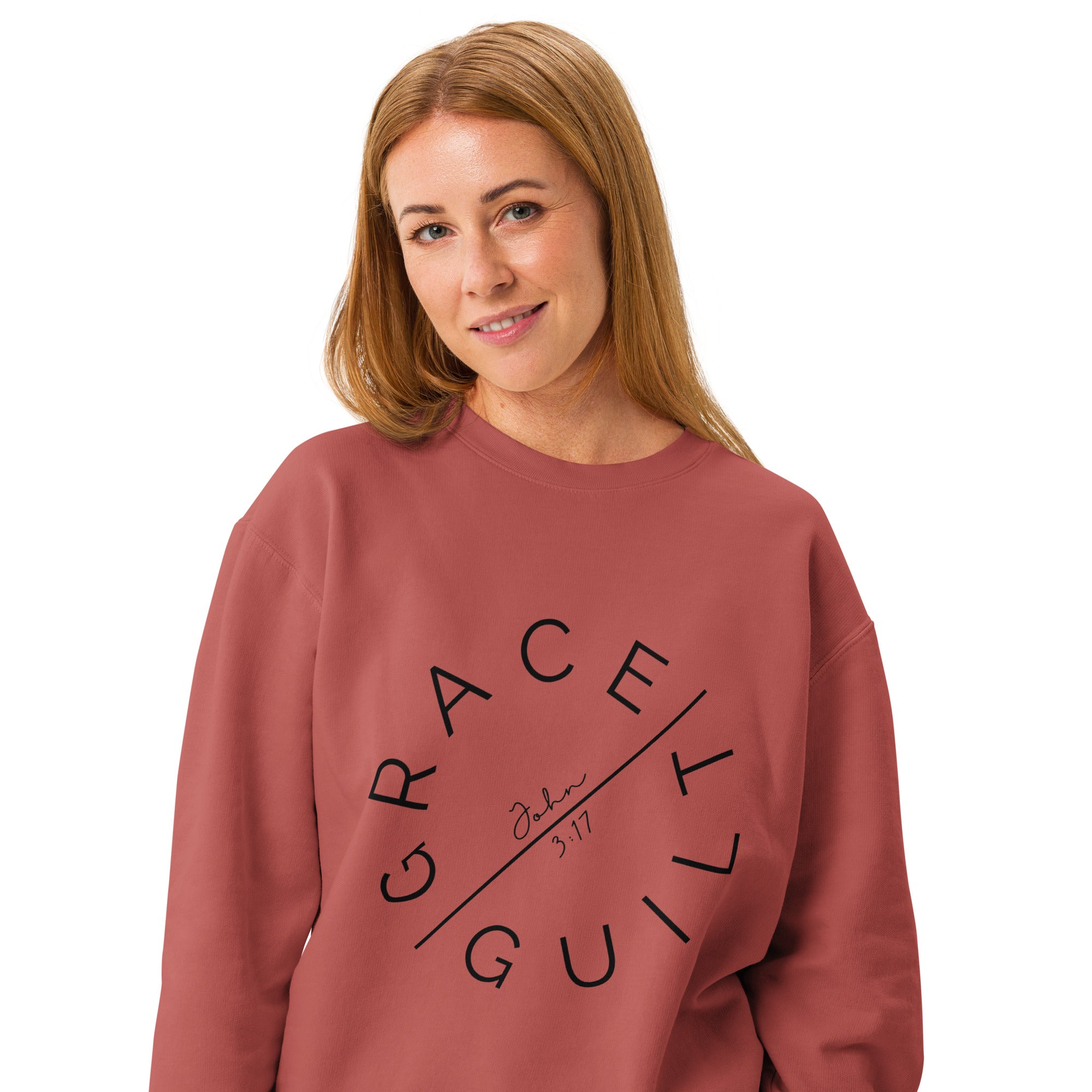 Grace Over Guilt Garment-Dyed Sweatshirt | John 3:17 Vintage Crew