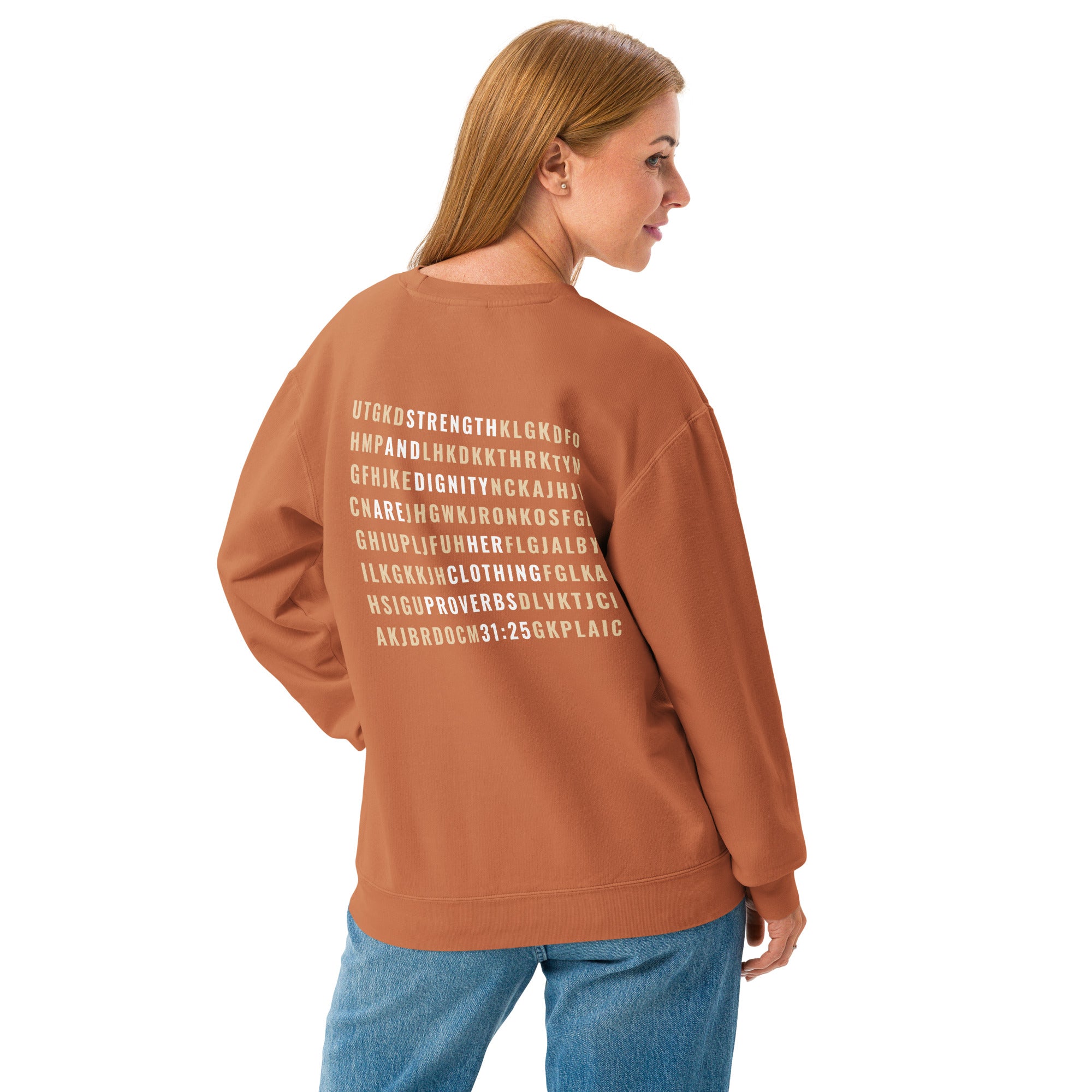 Faith & Proverbs 31:25 Garment-Dyed Sweatshirt | Front & Back Print