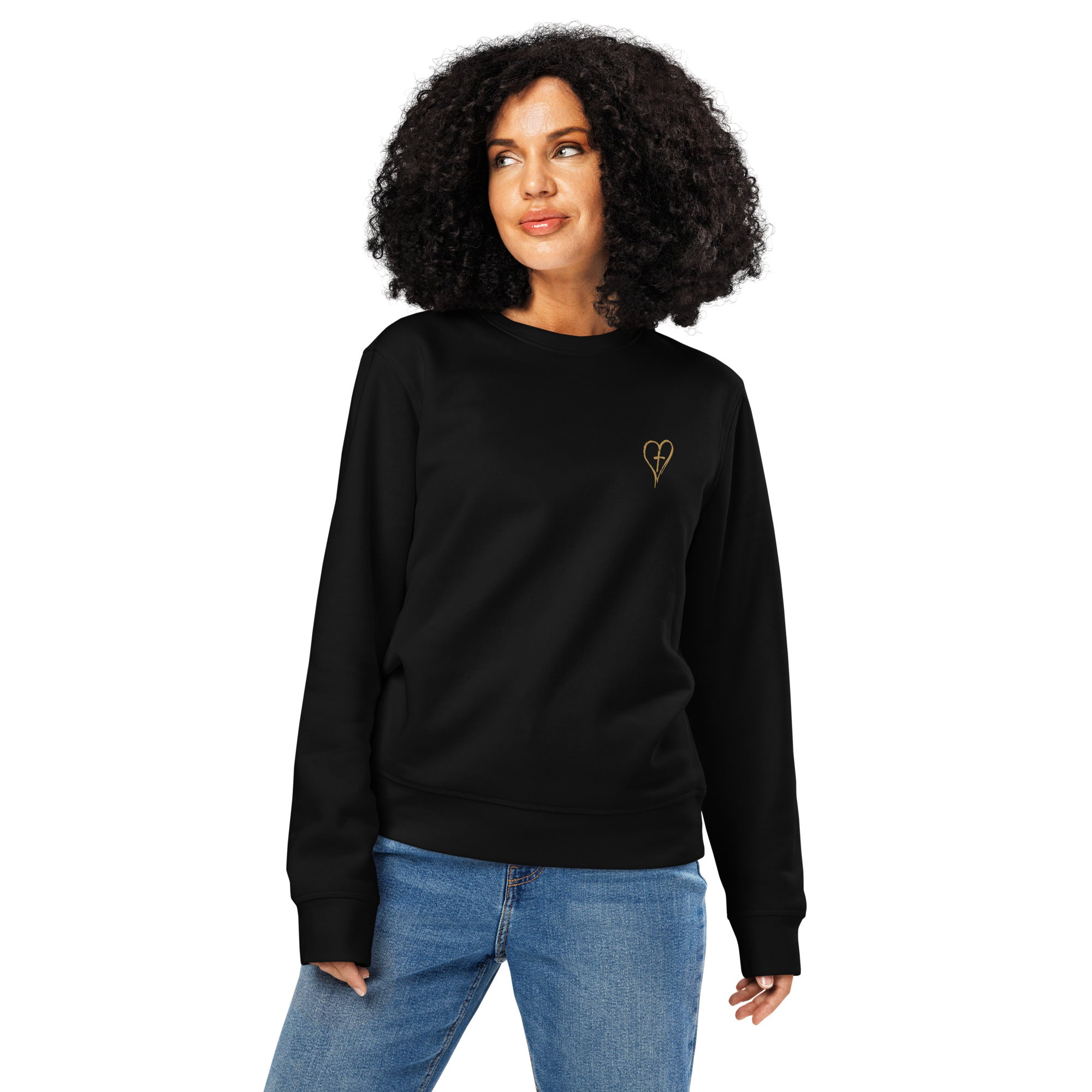 Heart & Cross Organic Sweatshirt | Minimalist Left Chest Embroidery