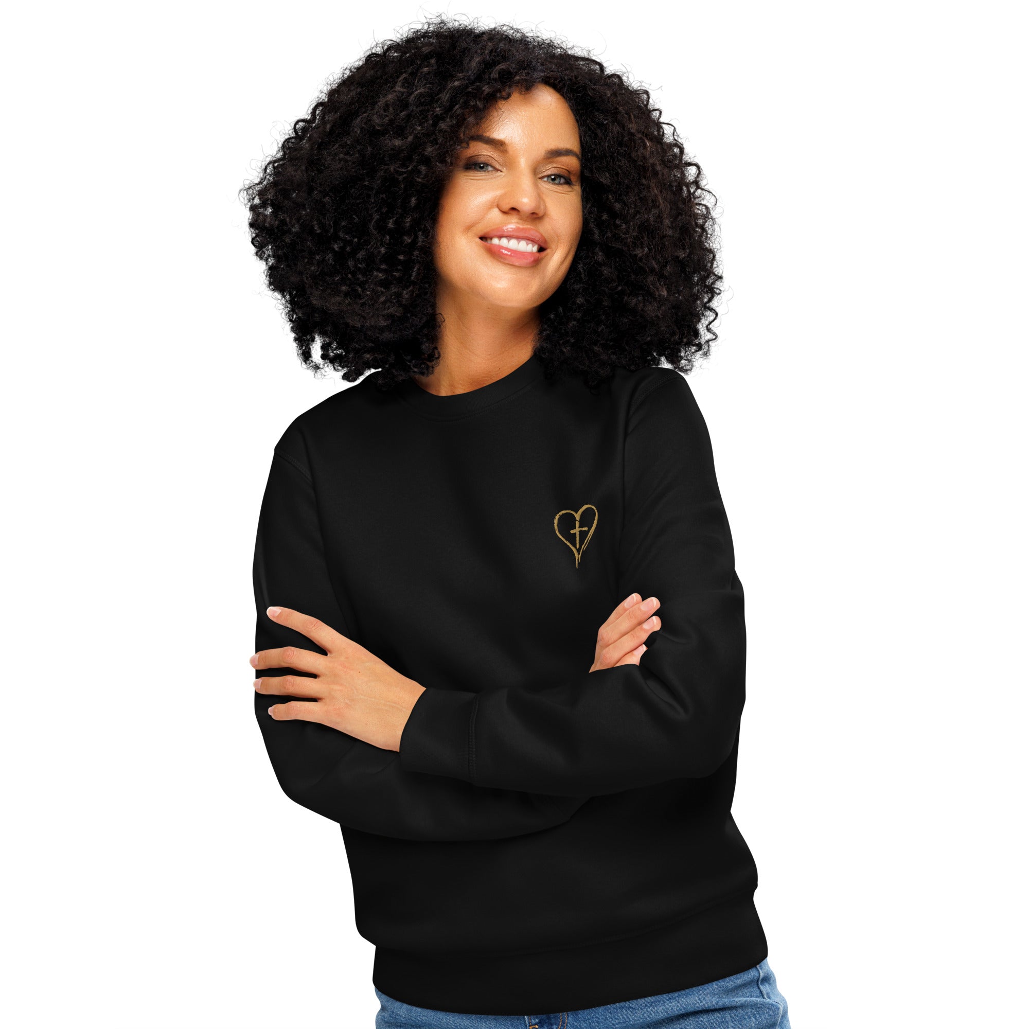 Heart & Cross Organic Sweatshirt | Minimalist Left Chest Embroidery
