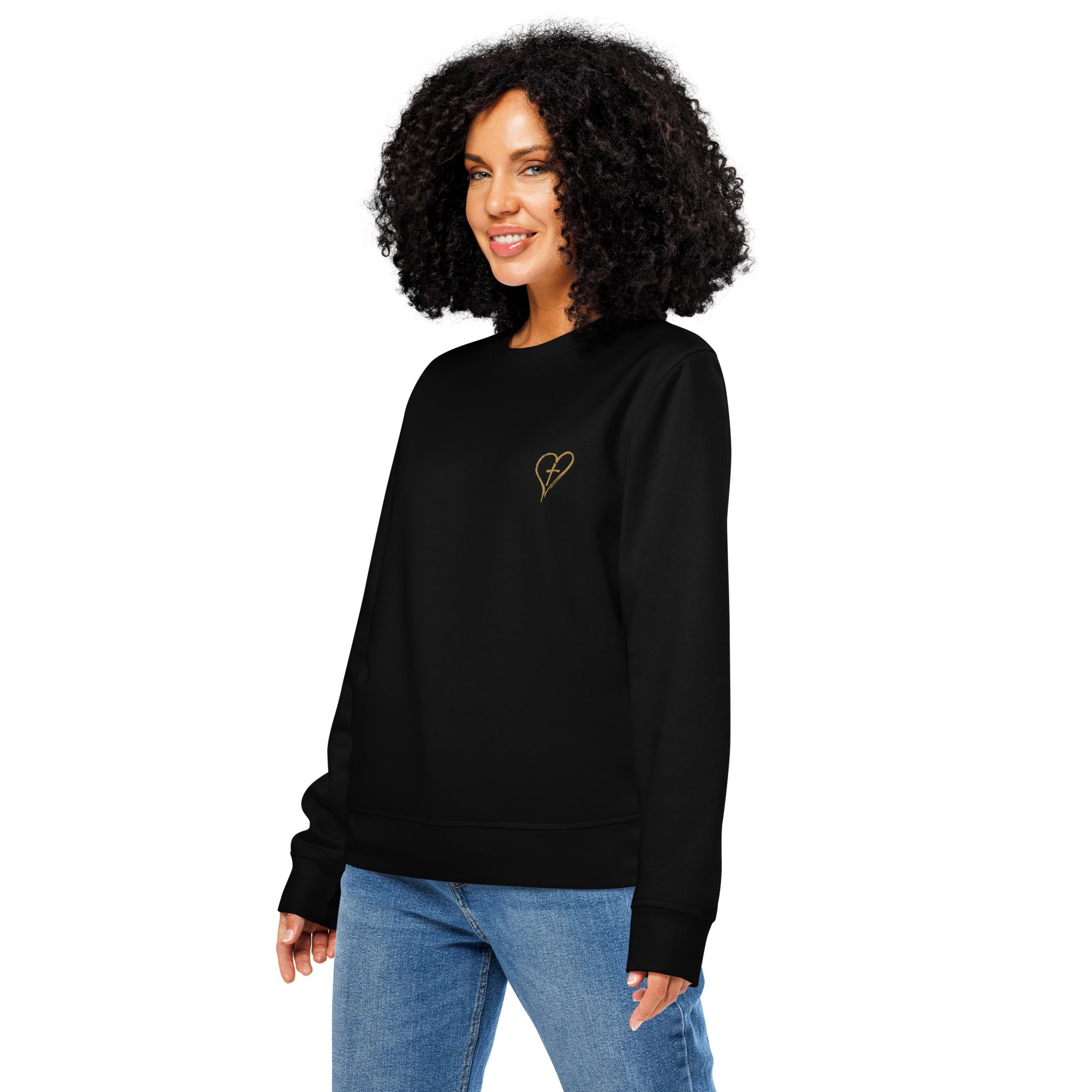 Heart & Cross Organic Sweatshirt | Minimalist Left Chest Embroidery