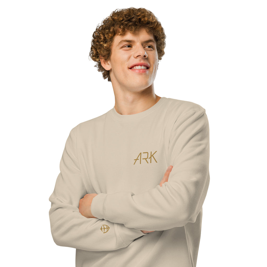 Men Crew Neck Sweatshirt with ARK Front Embroidery Long Sleeve
