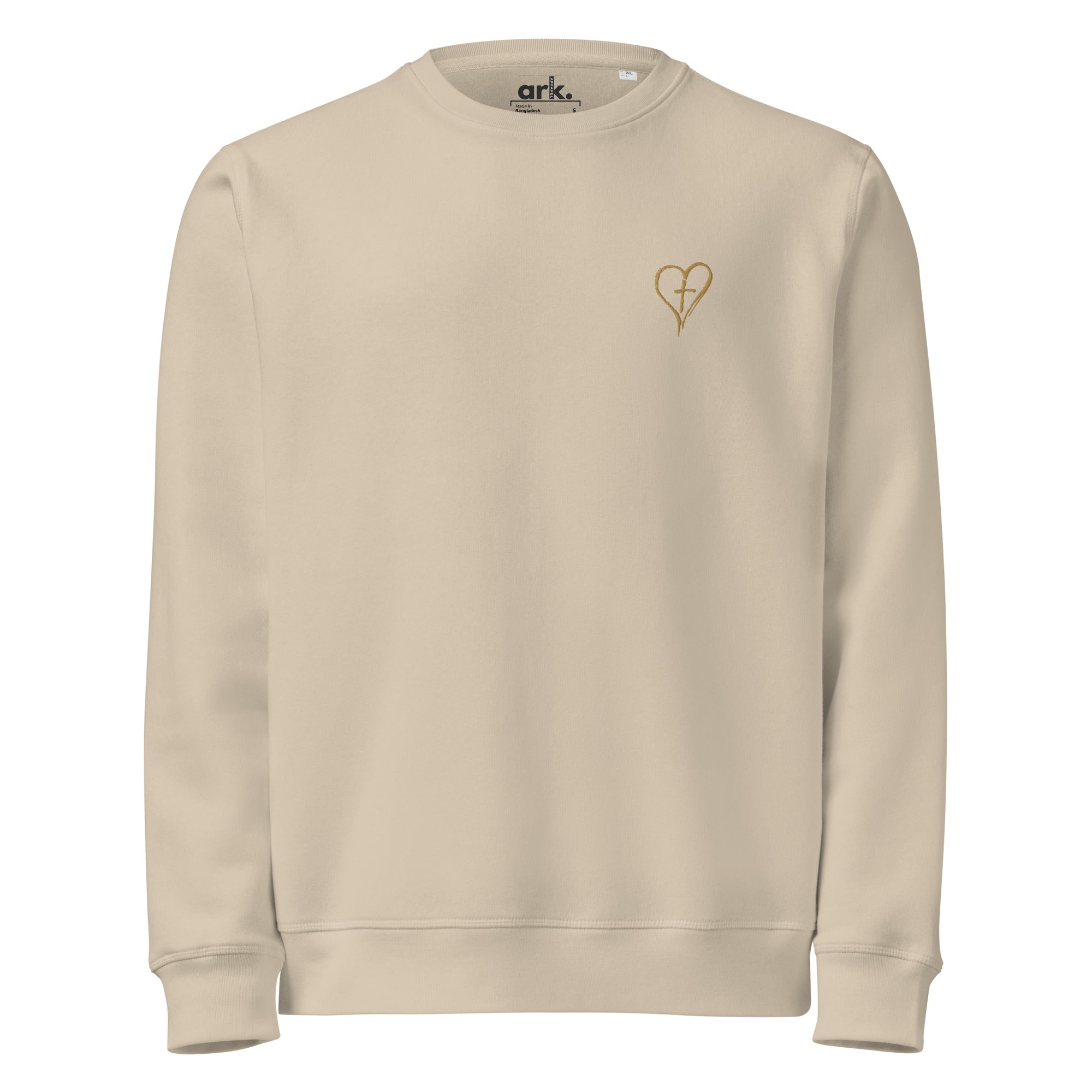 Heart & Cross Organic Sweatshirt | Minimalist Left Chest Embroidery
