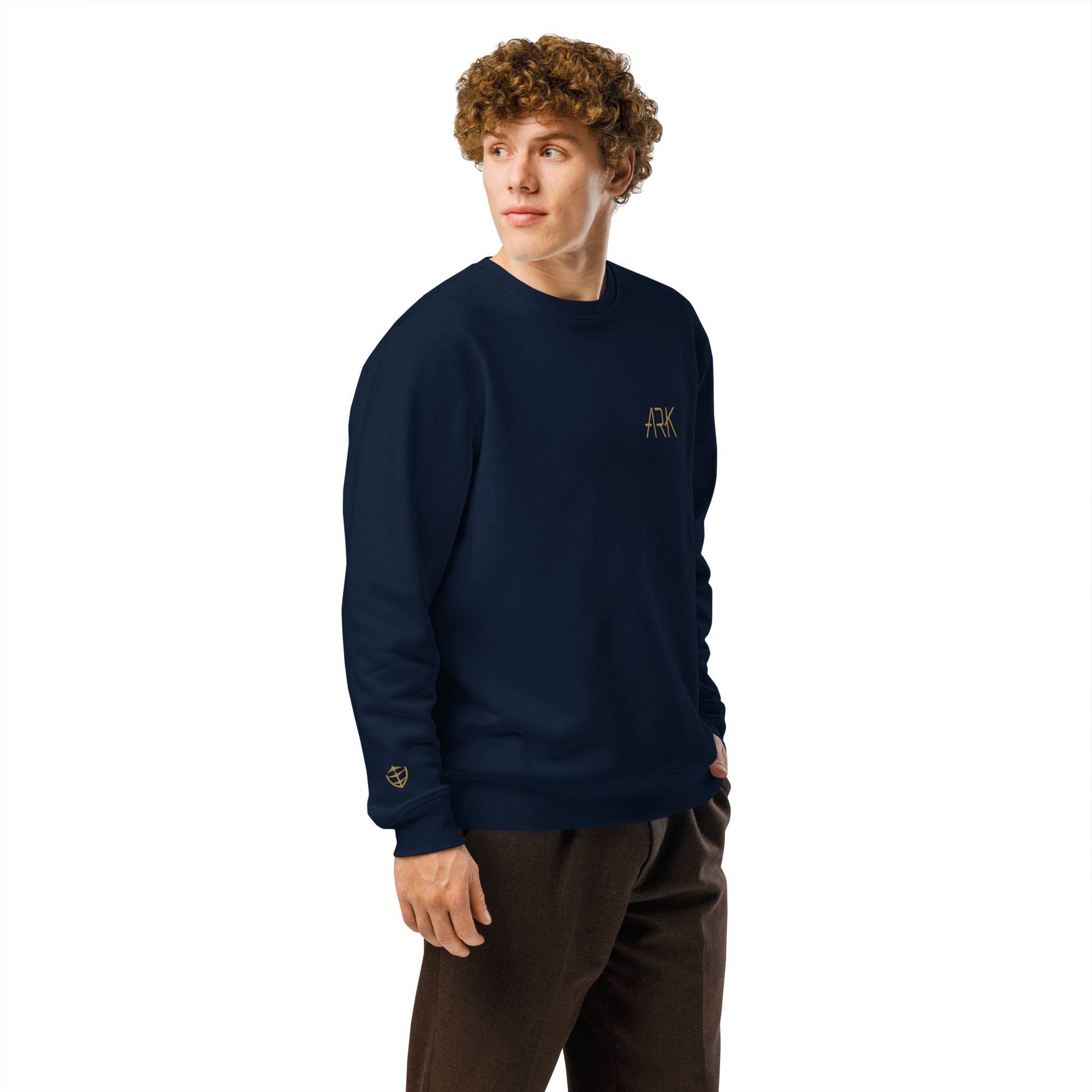 Men Crew Neck Sweatshirt with ARK Front Embroidery Long Sleeve