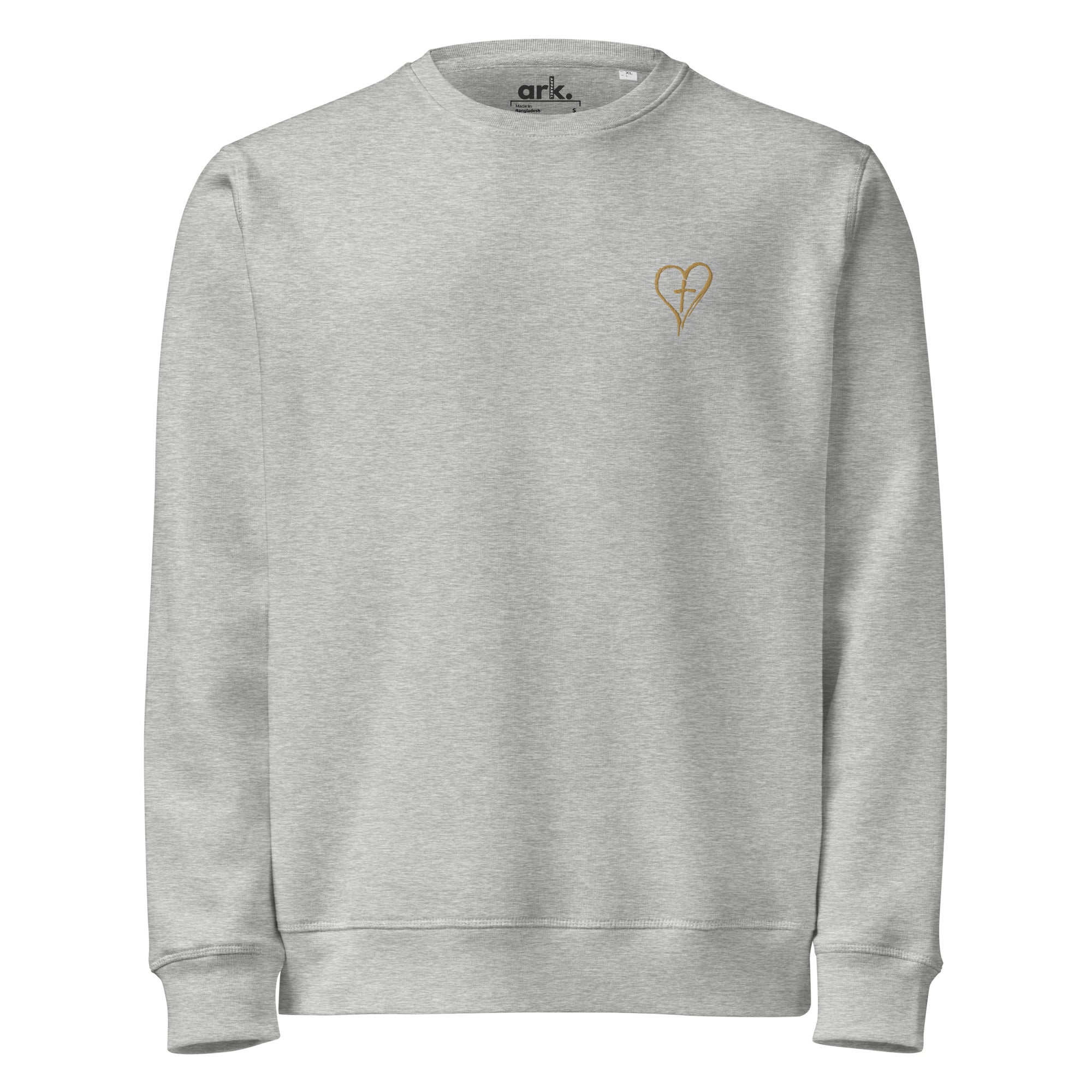 Heart & Cross Organic Sweatshirt | Minimalist Left Chest Embroidery