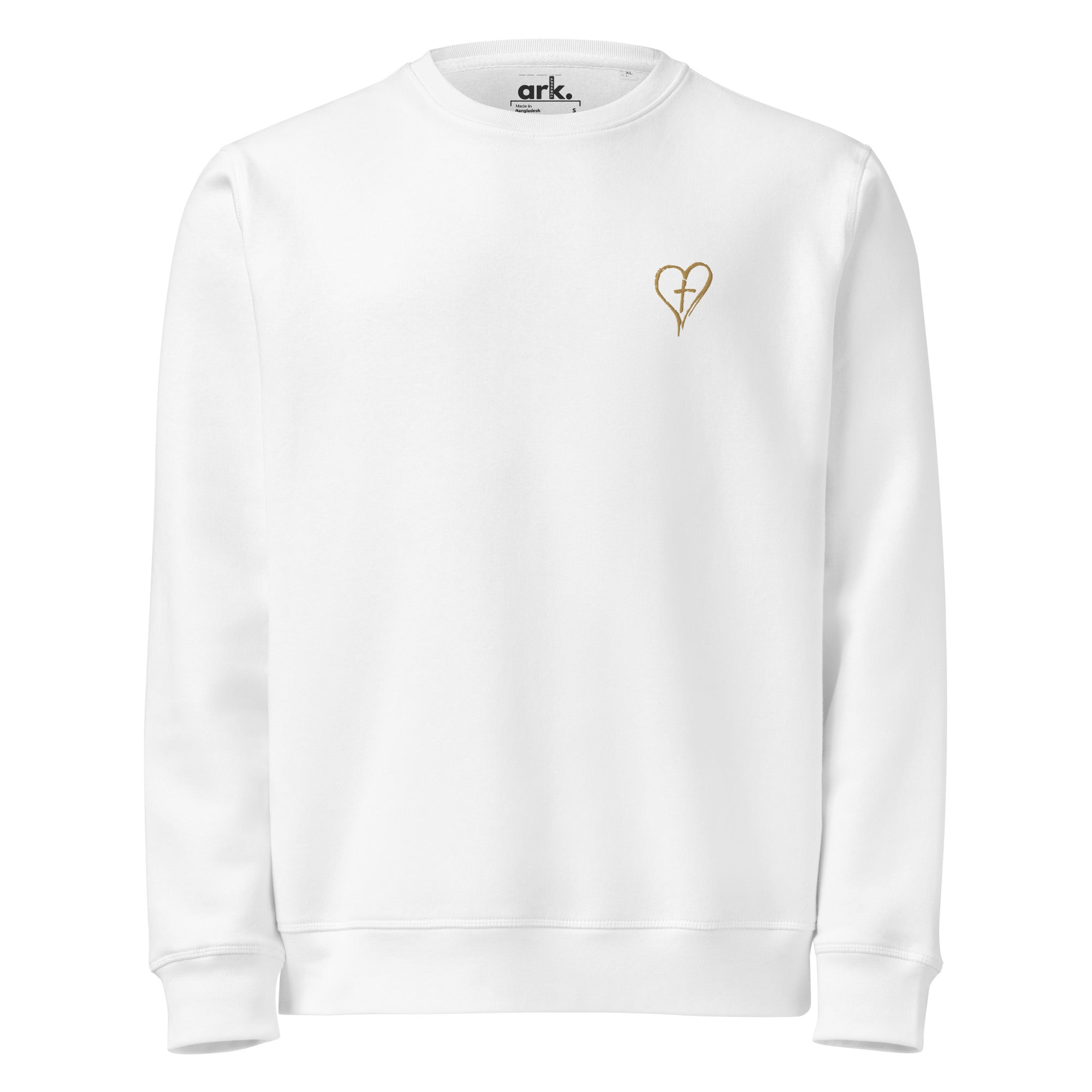 Heart & Cross Organic Sweatshirt | Minimalist Left Chest Embroidery