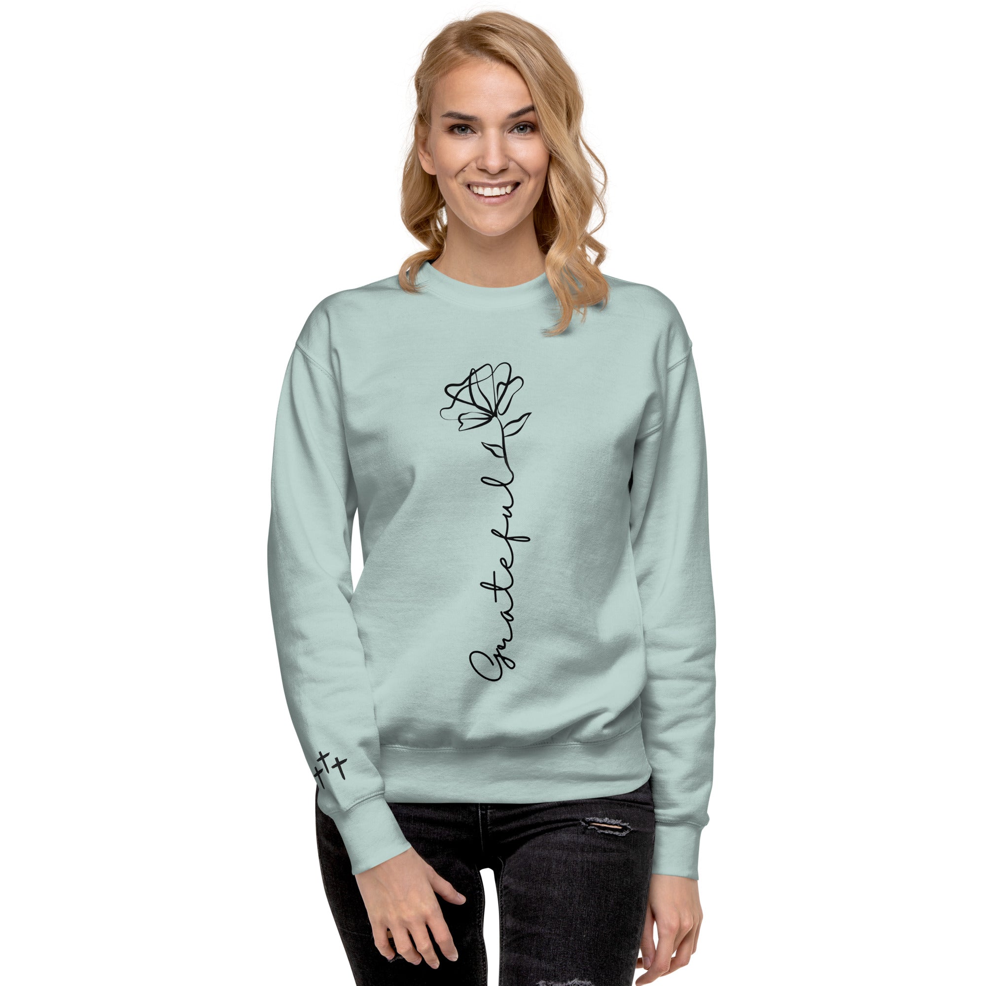 Grateful Rose Premium Crewneck | Women's Christian Sweatshirt