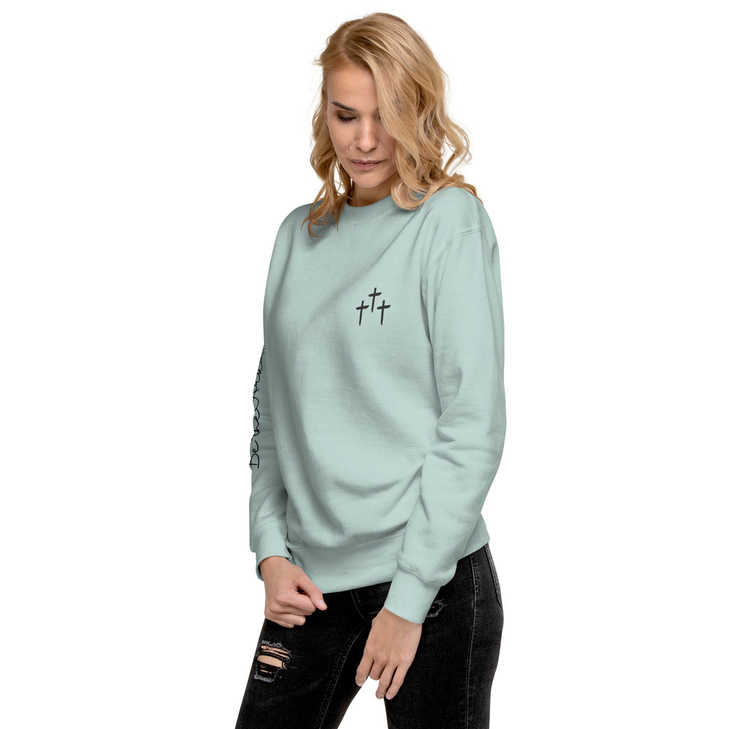 3 Crosses Crewneck with Be The Ark Sleeve Print | Christian Sweatshirt