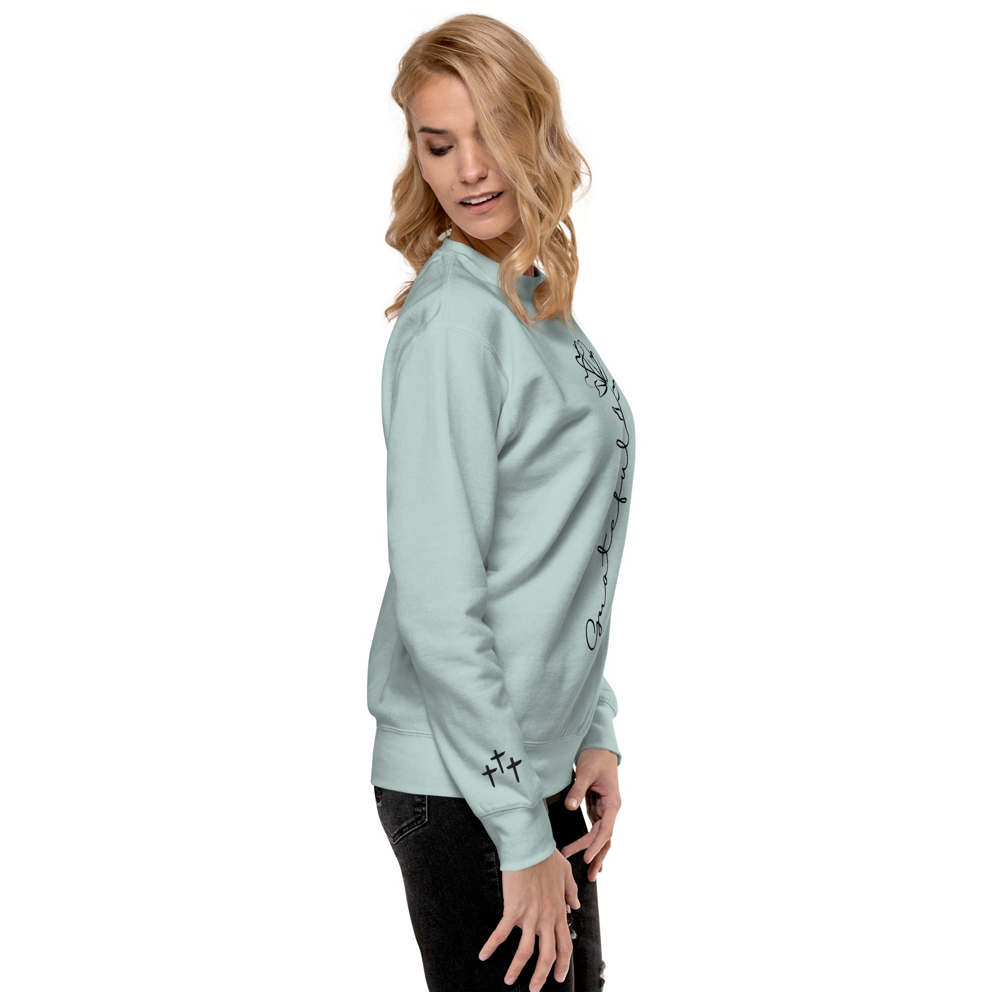 Grateful Rose Premium Crewneck | Women's Christian Sweatshirt